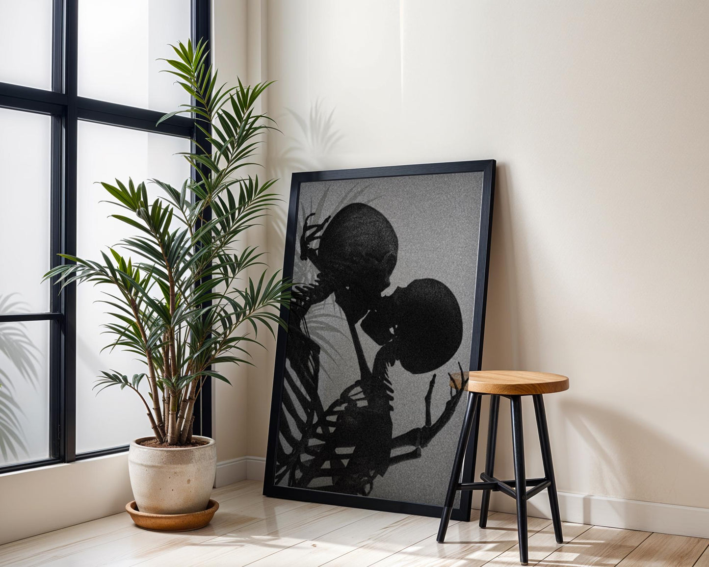 Designer Wall Art | Skeleton Kissing Print | Gothic Romance, Dark Valentine Art wall art print, minimalist black and white poster, modern Scandinavian wall decor, Monohaus