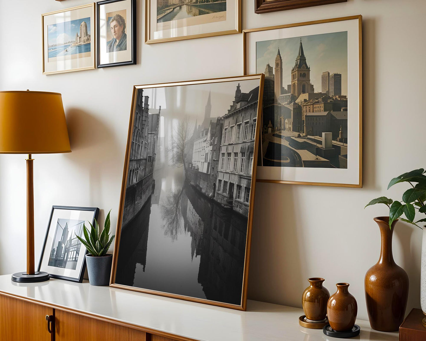 World Landmark | Bruges Canal Print | Black and White Belgium Architecture Photography wall art print, black and white architectural poster, minimalist modern Scandinavian wall decor, Monohaus