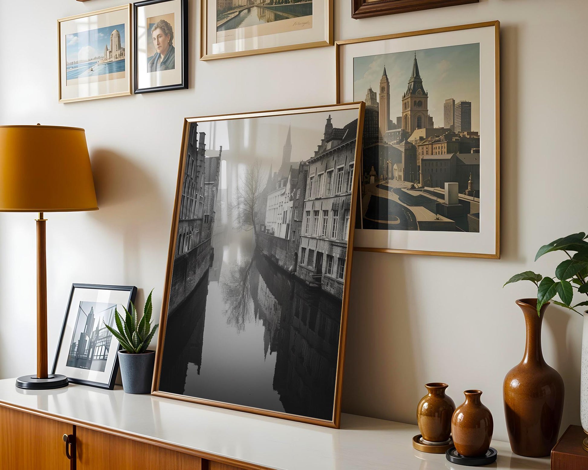 World Landmark | Bruges Canal Print | Black and White Belgium Architecture Photography wall art print, black and white architectural poster, minimalist modern Scandinavian wall decor, Monohaus