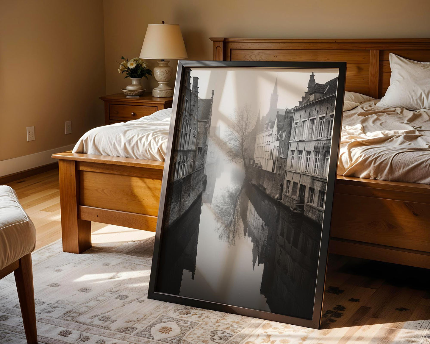 World Landmark | Bruges Canal Print | Black and White Belgium Architecture Photography wall art print, black and white architectural poster, minimalist modern Scandinavian wall decor, Monohaus