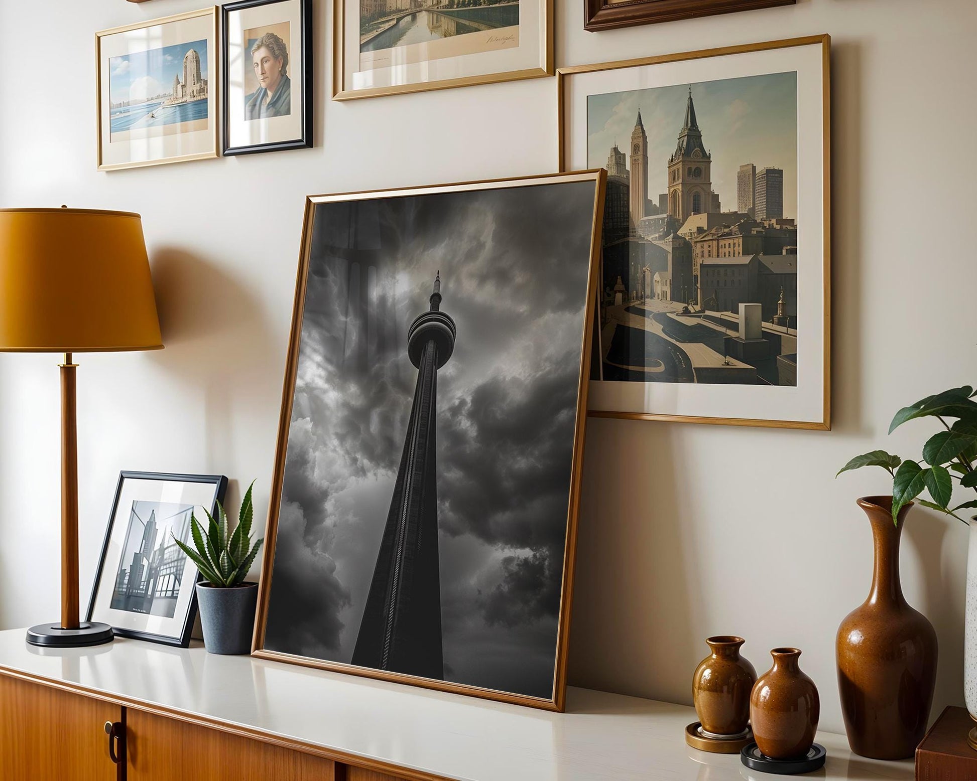 World Landmark | CN Tower Print | Dramatic Storm Clouds, Toronto Photography wall art print, black and white architectural poster, minimalist modern Scandinavian wall decor, Monohaus