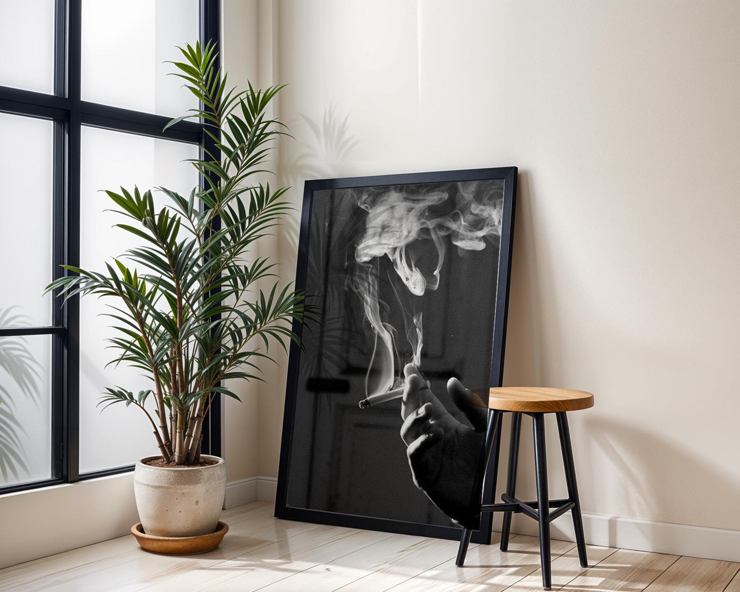 Designer Wall Art | Smoking Photography Print | Black and White Minimal Home wall art print, minimalist black and white poster, modern Scandinavian wall decor, Monohaus