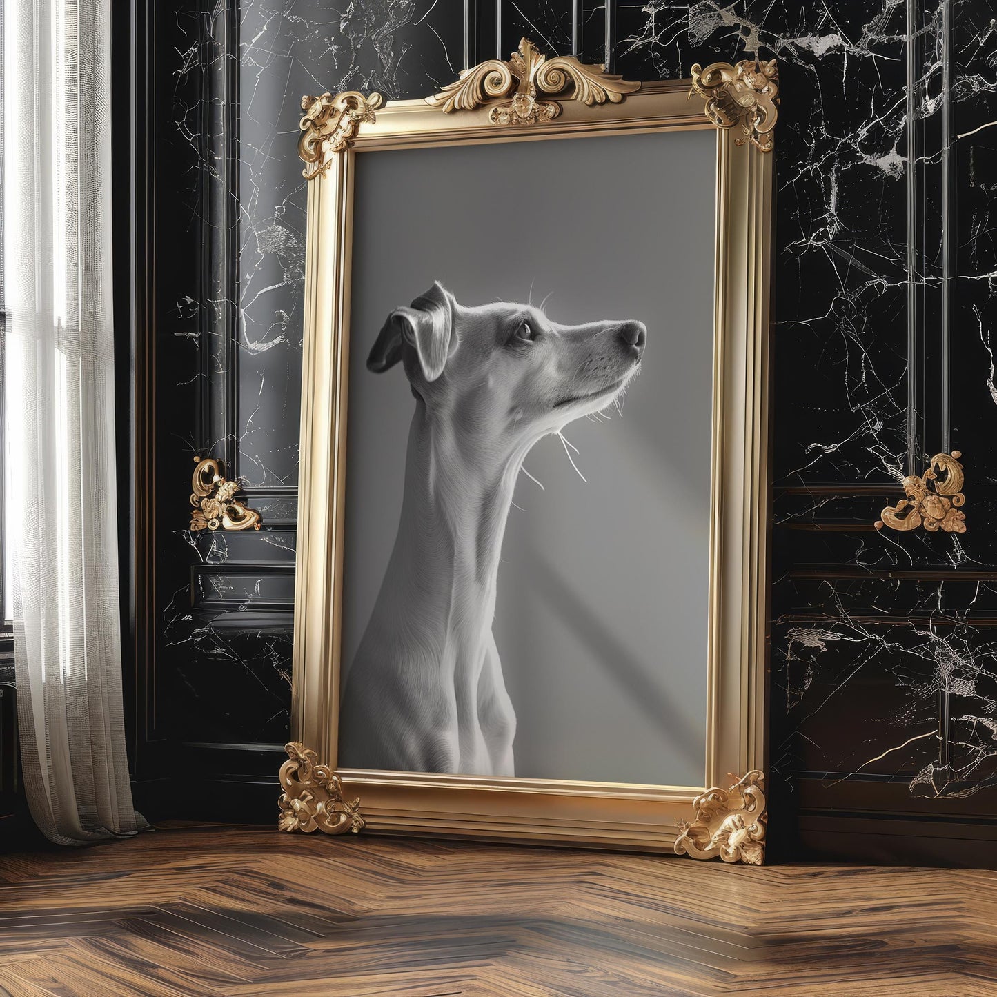 Dog Photography Grey Whippet Art Print | Minimalist Pet Lover Gift wall art print, minimalist black and white poster, modern Scandinavian wall decor, Monohaus