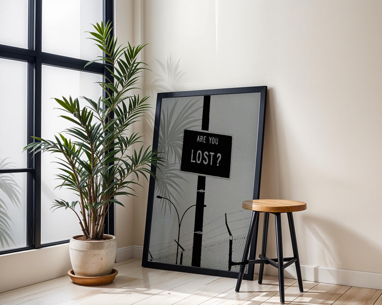 Designer Wall Art | Are You Lost Sign Print | Minimalist Black and White Decor wall art print, minimalist black and white poster, modern Scandinavian wall decor, Monohaus