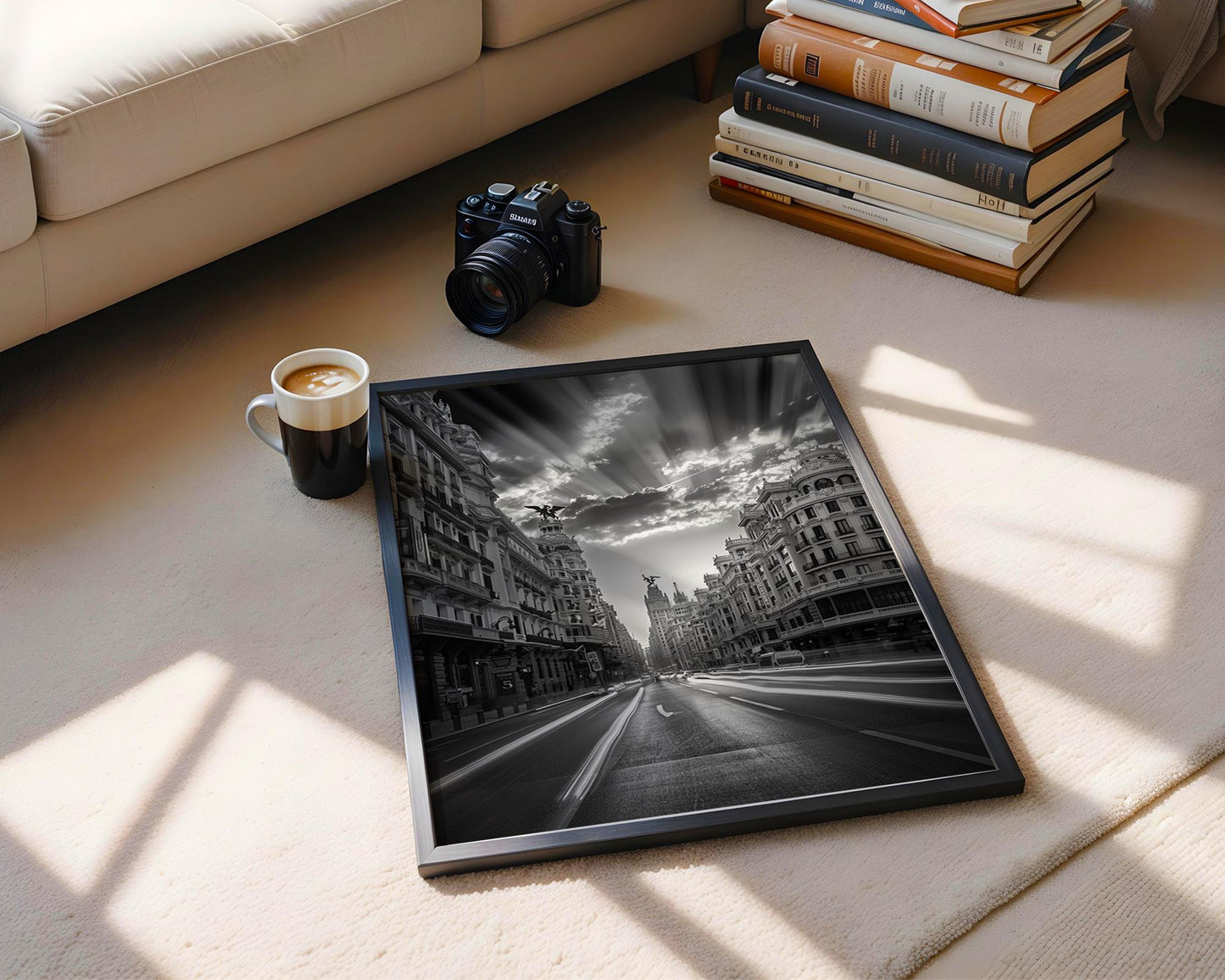 World Landmark | Madrid Gran Vía Sunrise Print | Black and White Spain Architecture Art