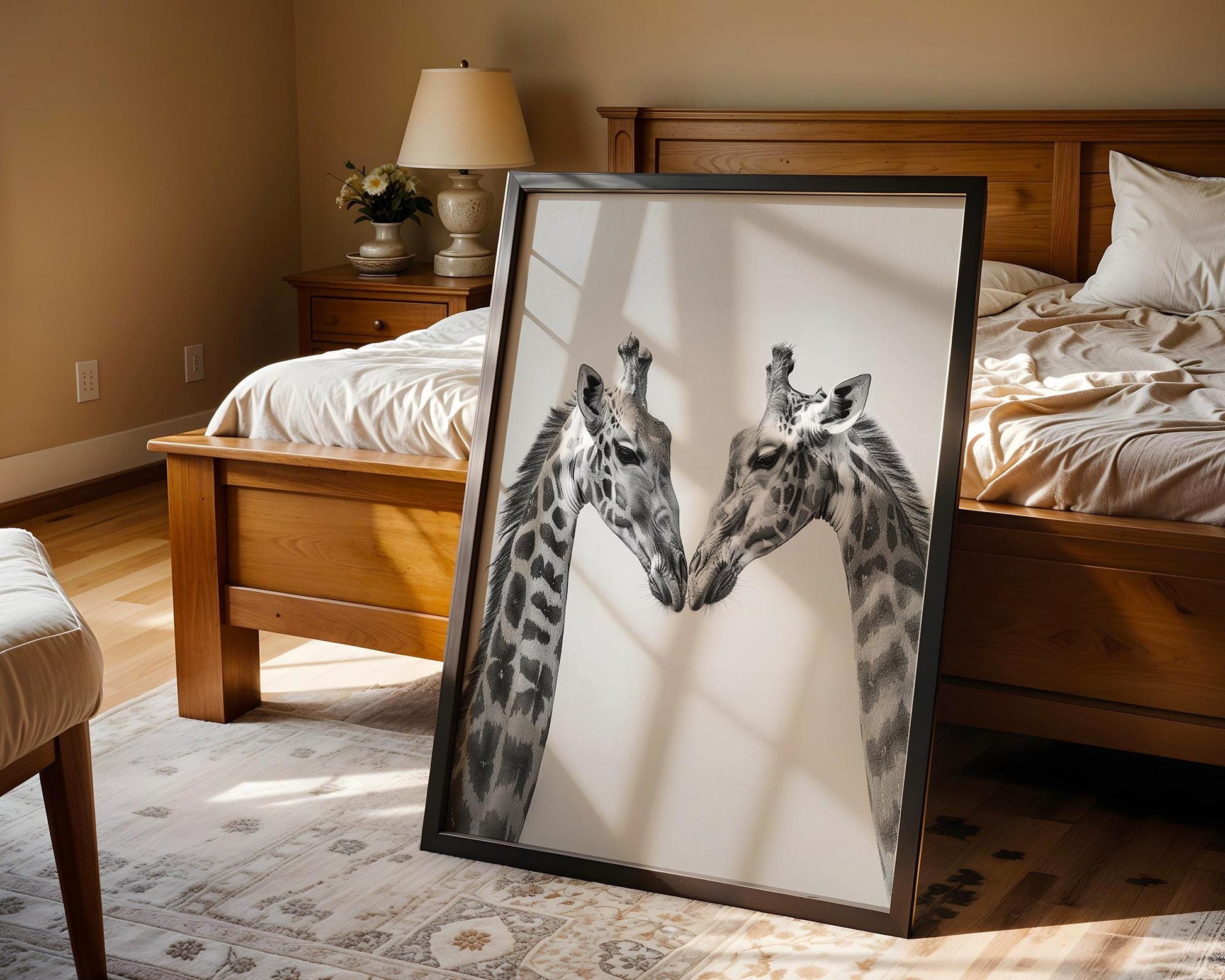 Wildlife Poster | Giraffe Pair Fine Art Print • Black & White Safari Photography wall art print, minimalist black and white poster, modern Scandinavian wall decor, Monohaus