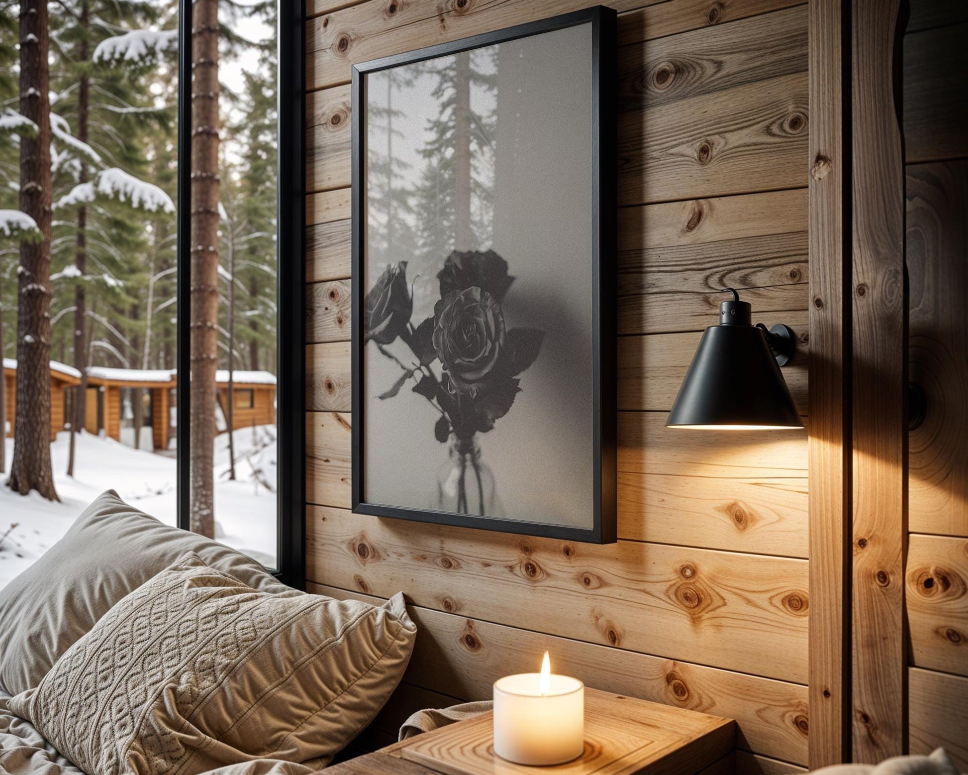 Designer Wall Art | Black and White Roses Print | Minimalist Floral Still Life wall art print, minimalist black and white poster, modern Scandinavian wall decor, Monohaus