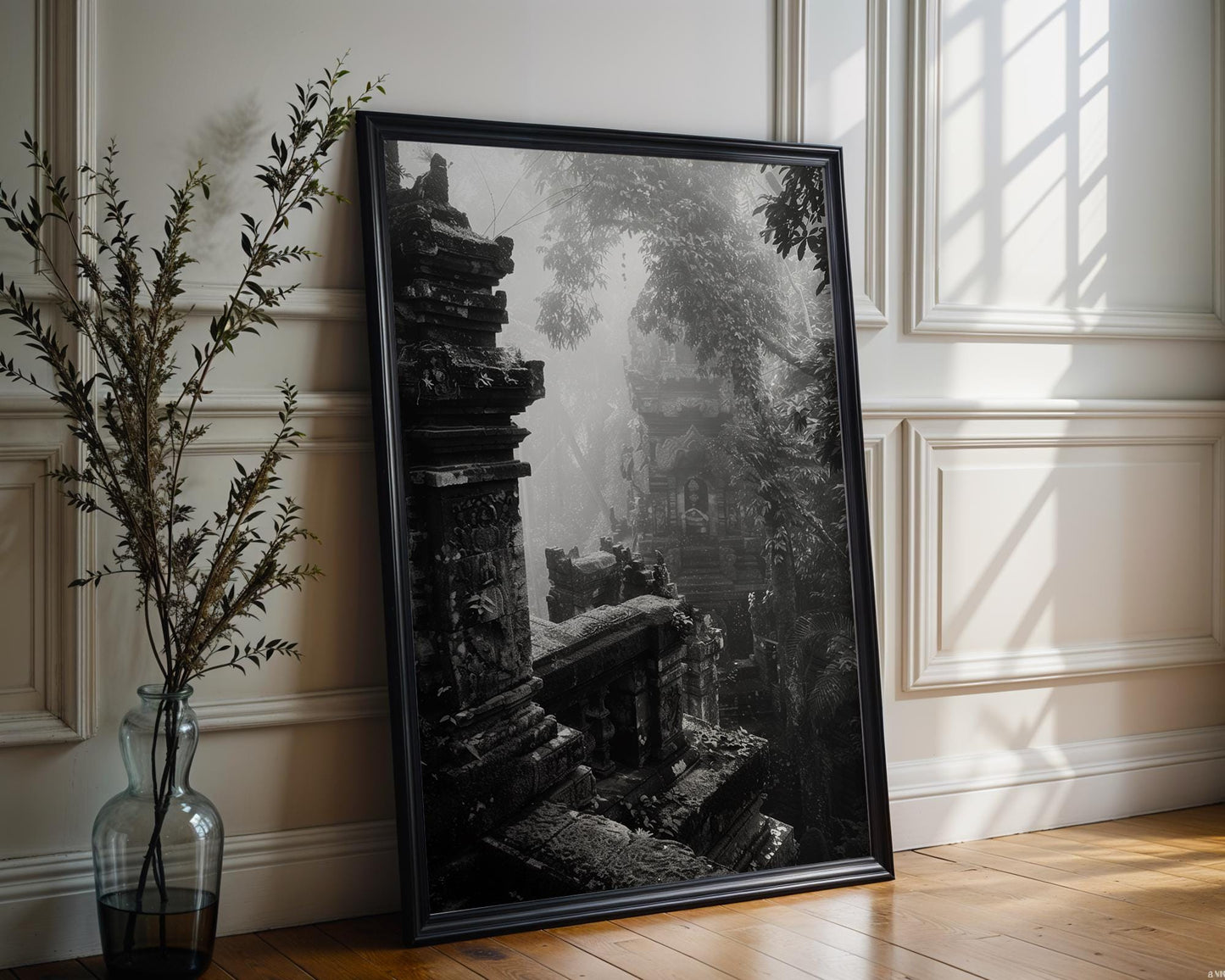 World Landmark | Bali Temple Ruins Print | Black and White Ancient Architecture Wall Art wall art print, black and white architectural poster, minimalist modern Scandinavian wall decor, Monohaus