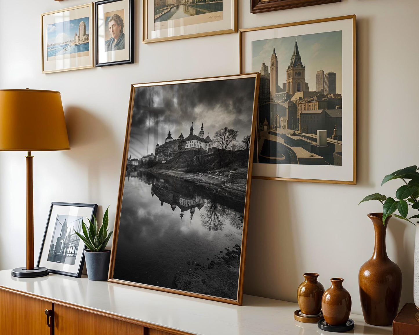 World Landmark | Krakow Castle Photography Print | Black and White River Scene