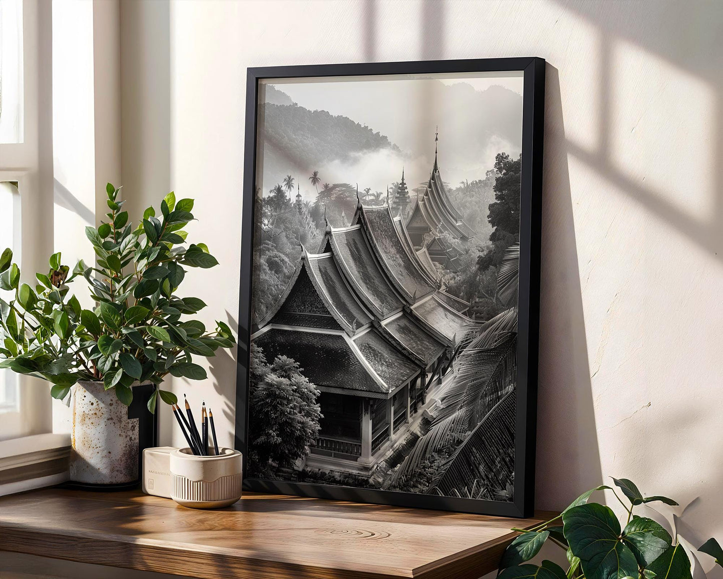 World Landmark | Laos Temple Print | Luang Prabang Black and White Photography wall art print, minimalist black and white poster, modern Scandinavian wall decor, Monohaus