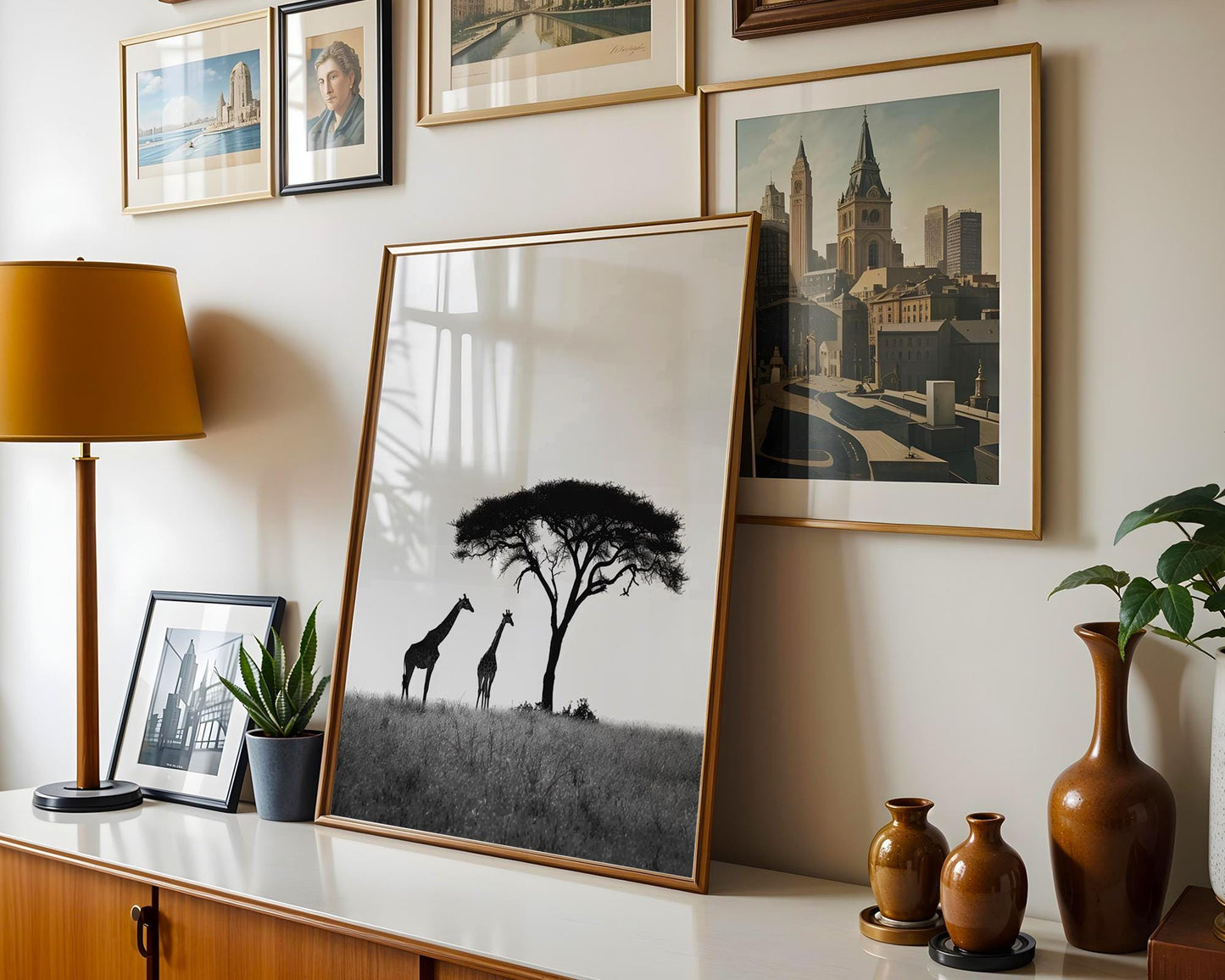 Wildlife Poster | Giraffe & Acacia Tree Print • Black and White Safari Photography wall art print, minimalist black and white poster, modern Scandinavian wall decor, Monohaus