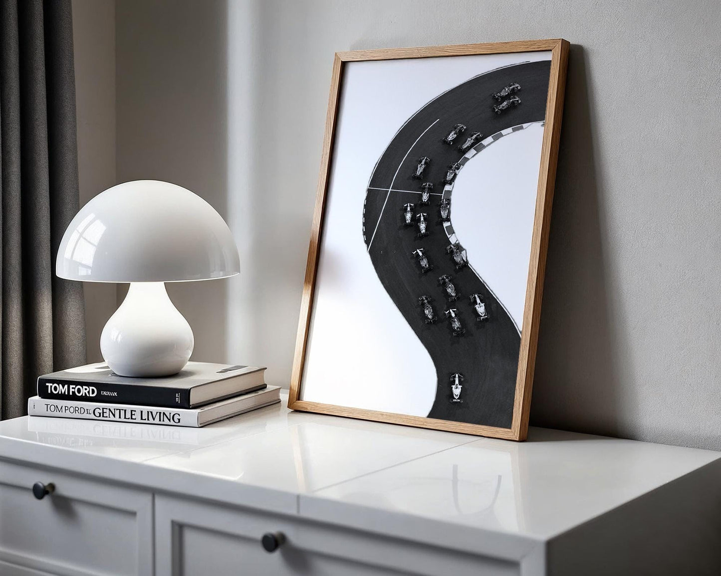 Designer Wall Art | Formula One Track Print | Racing Photography | Motorsport wall art print, minimalist black and white poster, modern Scandinavian wall decor, Monohaus