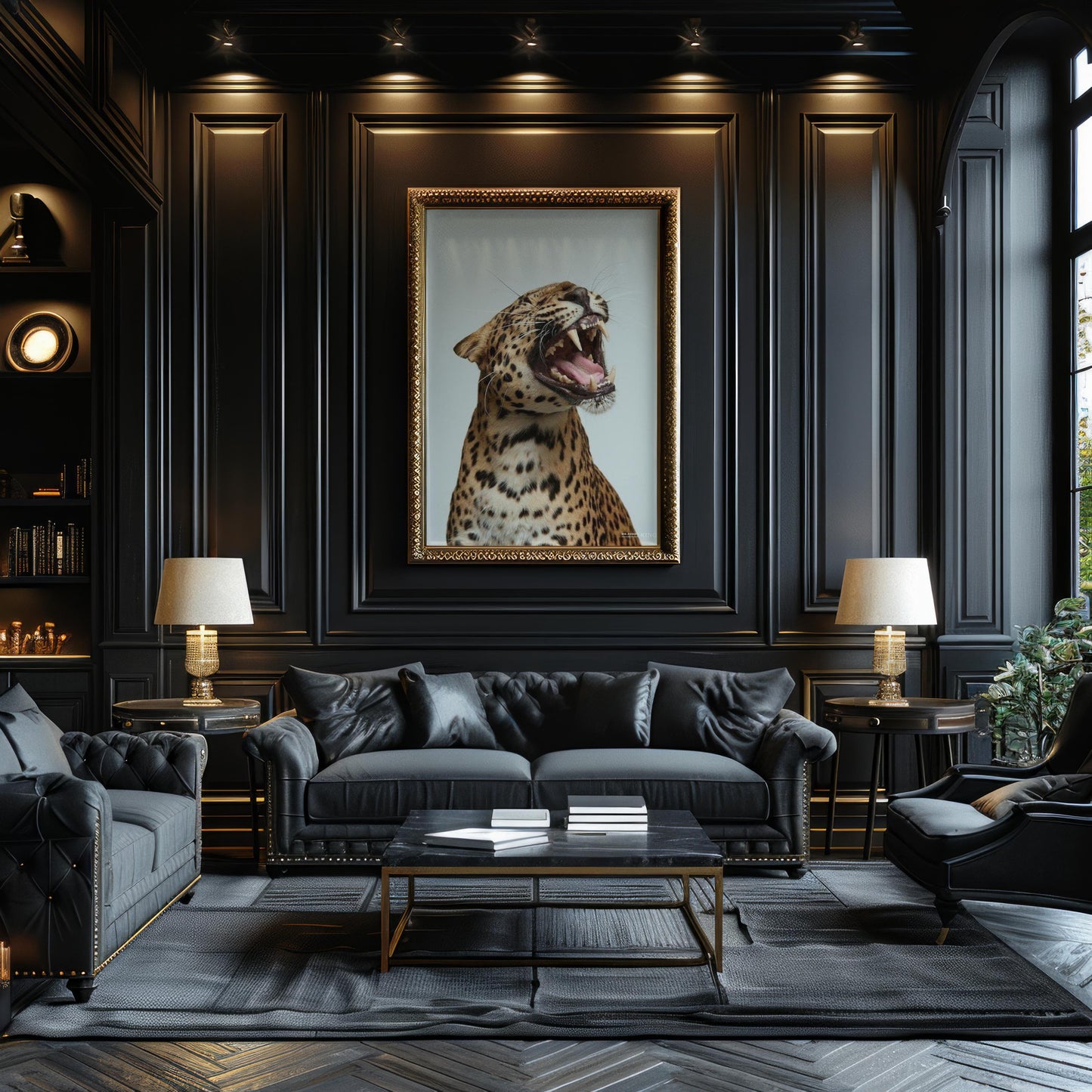 Designer Wall Art | Growling Leopard Print | Black and White Safari Animal Photo wall art print, minimalist black and white poster, modern Scandinavian wall decor, Monohaus