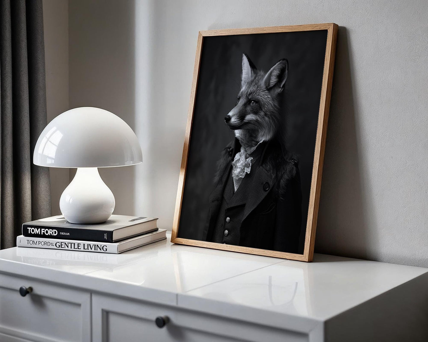 Designer Wall Art | Victorian Fox Portrait | Black & White Modern Print wall art print, minimalist black and white poster, modern Scandinavian wall decor, Monohaus