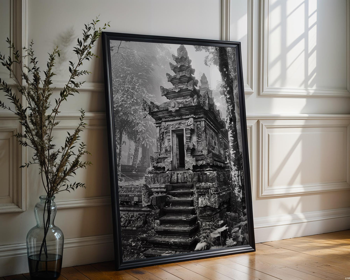 World Landmark | Balinese Temple Gate Photography Print | Black and White Ancient Architecture Wall Art