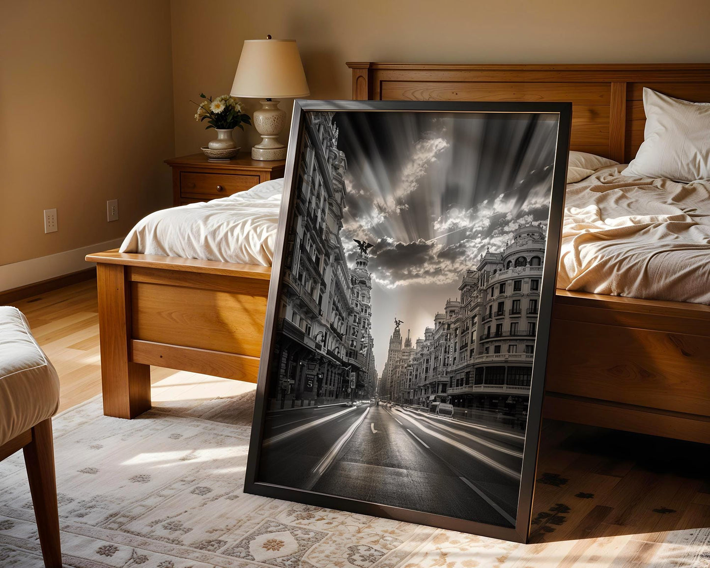 World Landmark | Madrid Gran Vía Sunrise Print | Black and White Spain Architecture Art