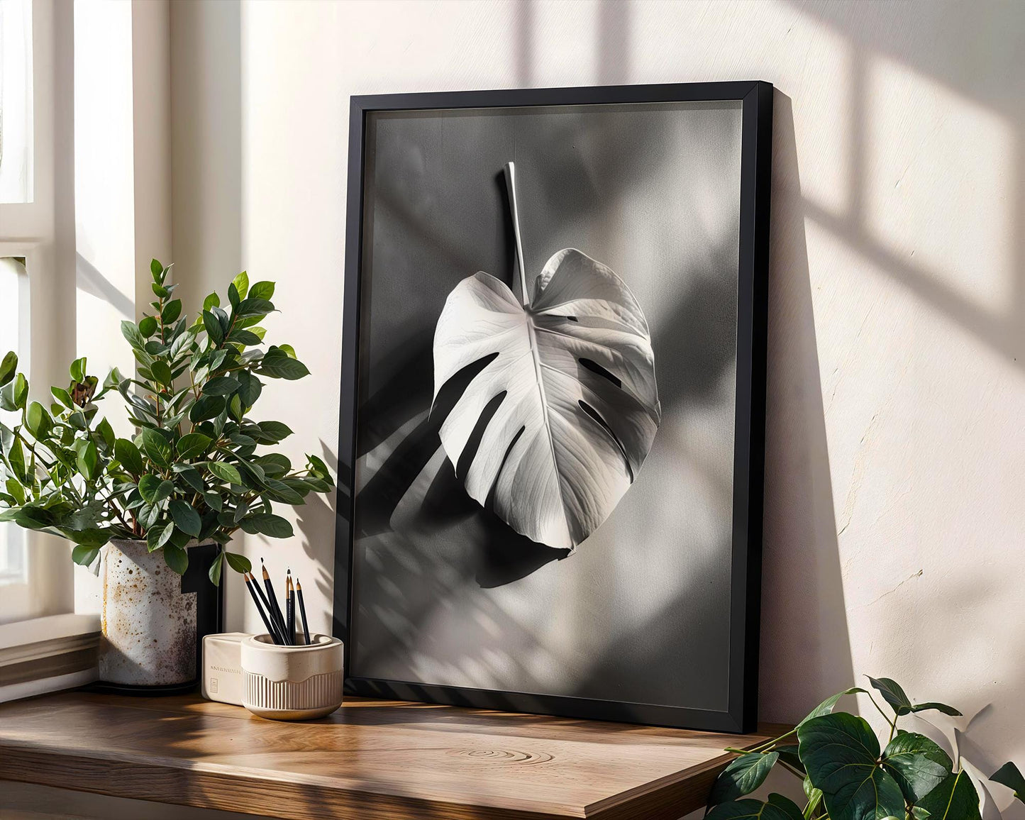 Botanical Photo | Monstera Leaf Print | Black & White Shadow Art, Scandi Decor wall art print, minimalist black and white poster, modern Scandinavian wall decor, Monohaus
