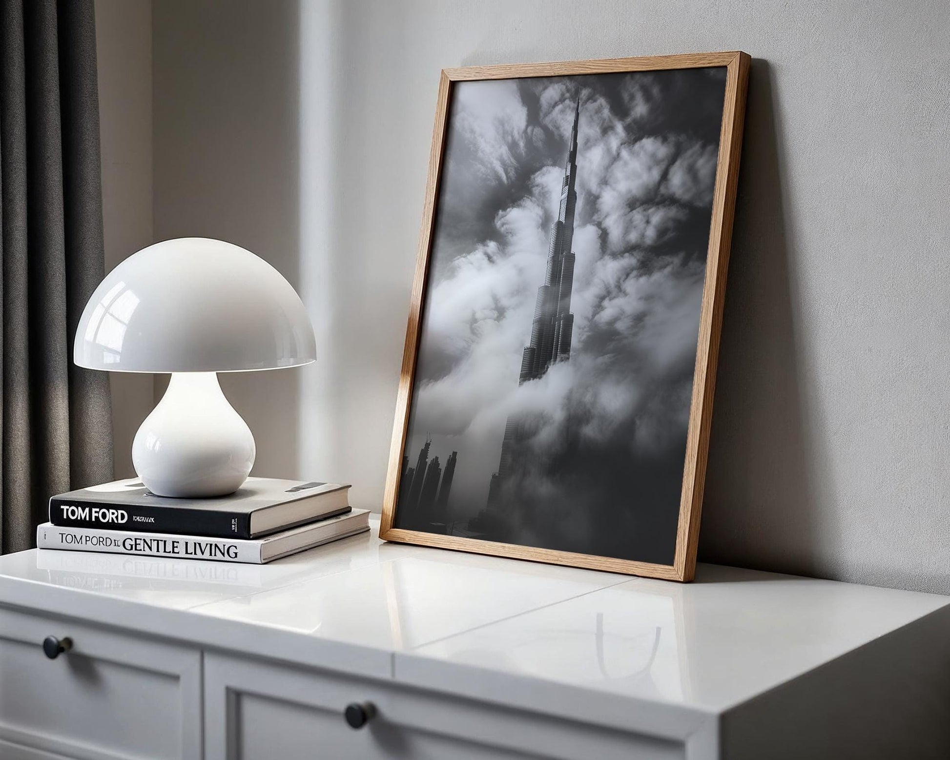 World Landmark | Burj Khalifa Photography Print | Black and White Dubai Cityscape wall art print, black and white architectural poster, minimalist modern Scandinavian wall decor, Monohaus