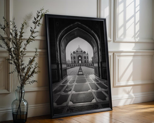 World Landmark | Humayun’s Tomb Archway Print | Black & White Delhi Photography wall art print, minimalist black and white poster, modern Scandinavian wall decor, Monohaus