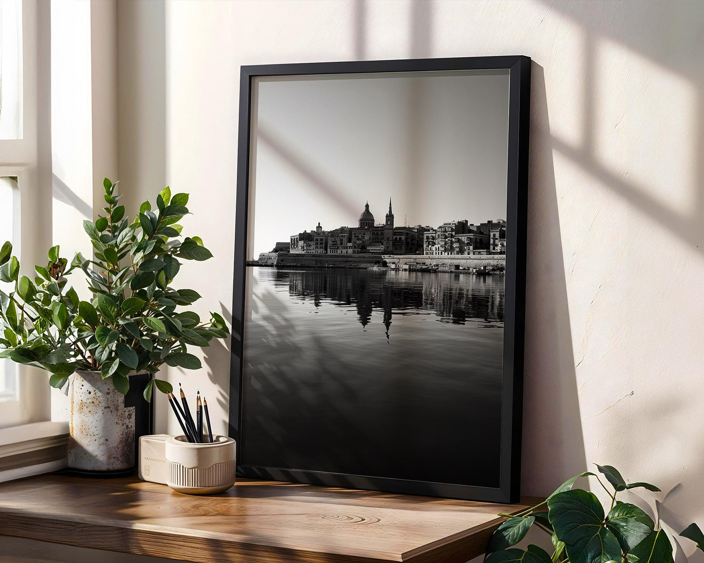 World Landmark | Valletta Harbor Print | Black & White Malta Cityscape Photography wall art print, black and white architectural poster, minimalist modern Scandinavian wall decor, Monohaus