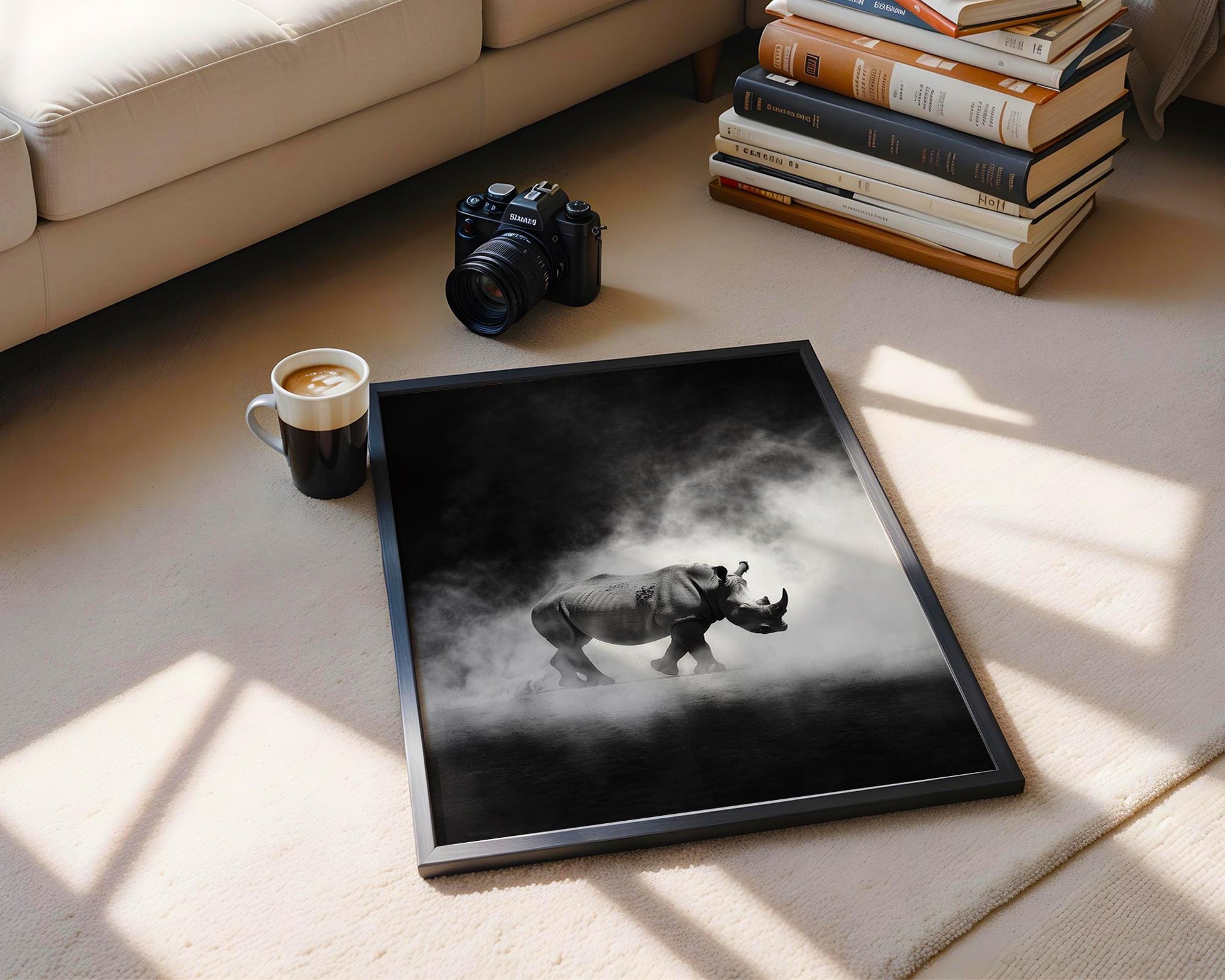 Wildlife Poster | Rhino Print | Minimalist Black & White Safari Photography wall art print, minimalist black and white poster, modern Scandinavian wall decor, Monohaus