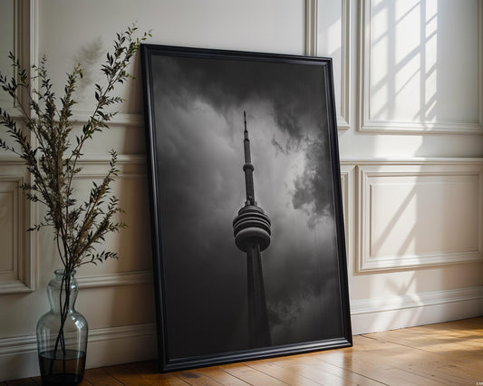 World Landmark | CN Tower Print | Toronto Skyline Photography, Minimalist Urban Decor wall art print, black and white architectural poster, minimalist modern Scandinavian wall decor, Monohaus
