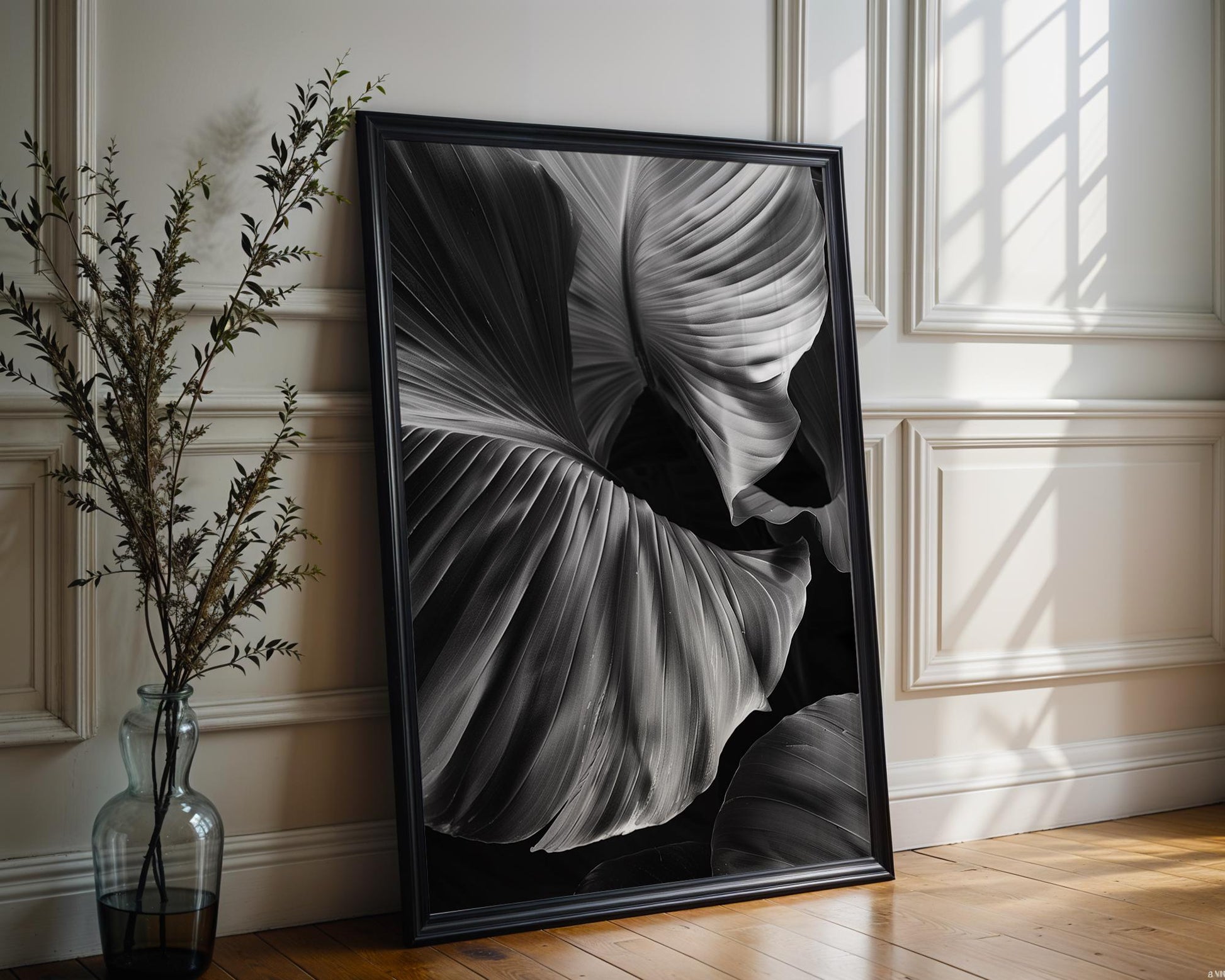 Botanical Photo | Abstract Oversized Leaf Print | Black & White Home Decor abstract wall art print, geometric minimalist poster, modern Scandinavian decor, Monohaus