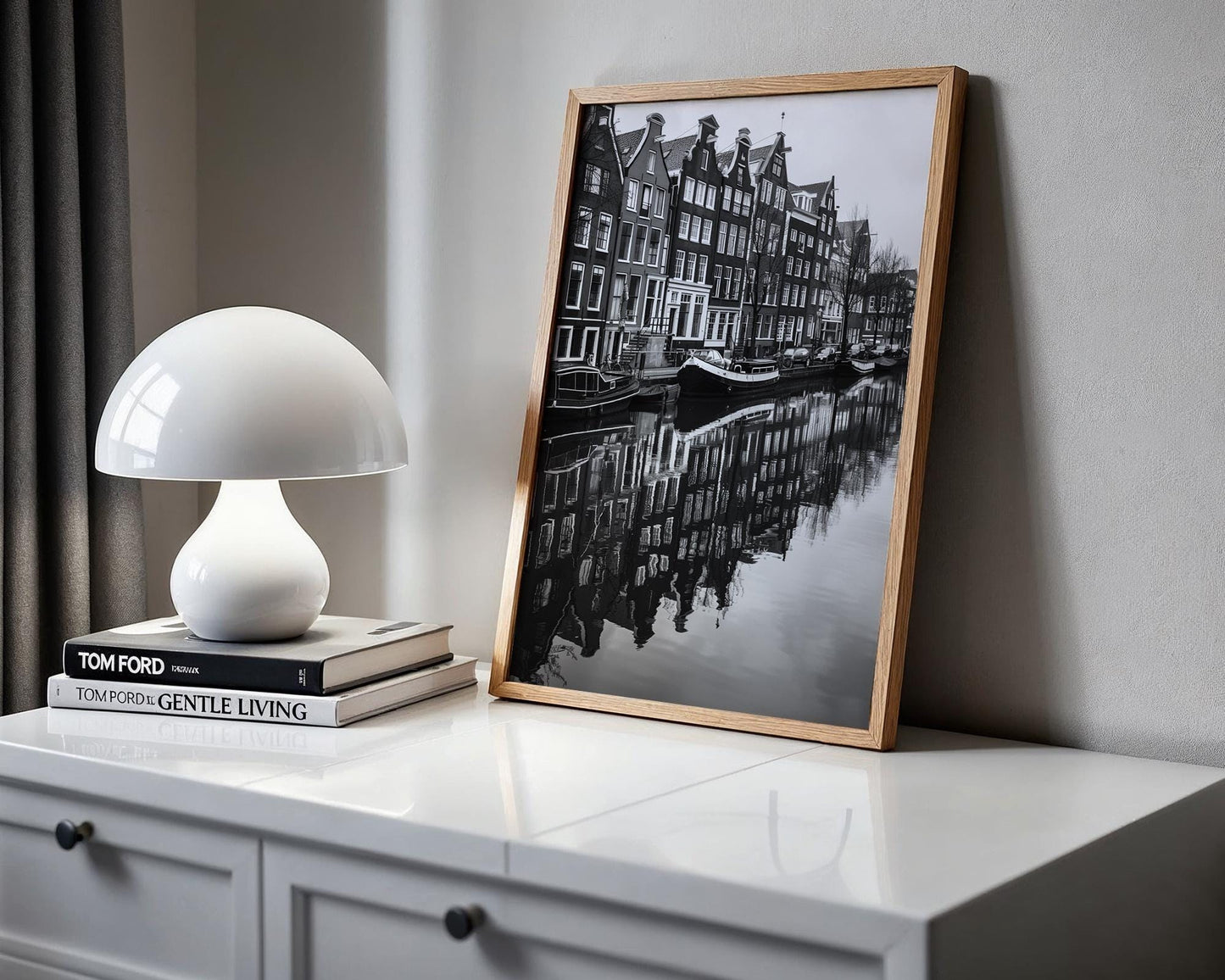 World Landmark | Amsterdam Canal Black and White Photography Print | Minimalist Home Decor
