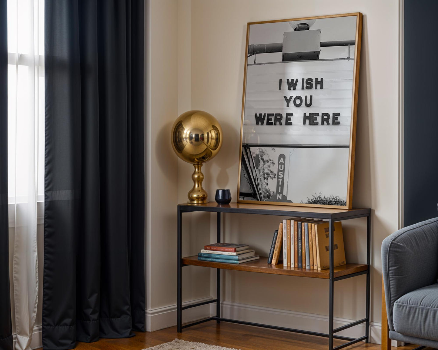 Designer Wall Art | I Wish You Were Here Print | Austin Texas Marquee Sign Art wall art print, minimalist black and white poster, modern Scandinavian wall decor, Monohaus