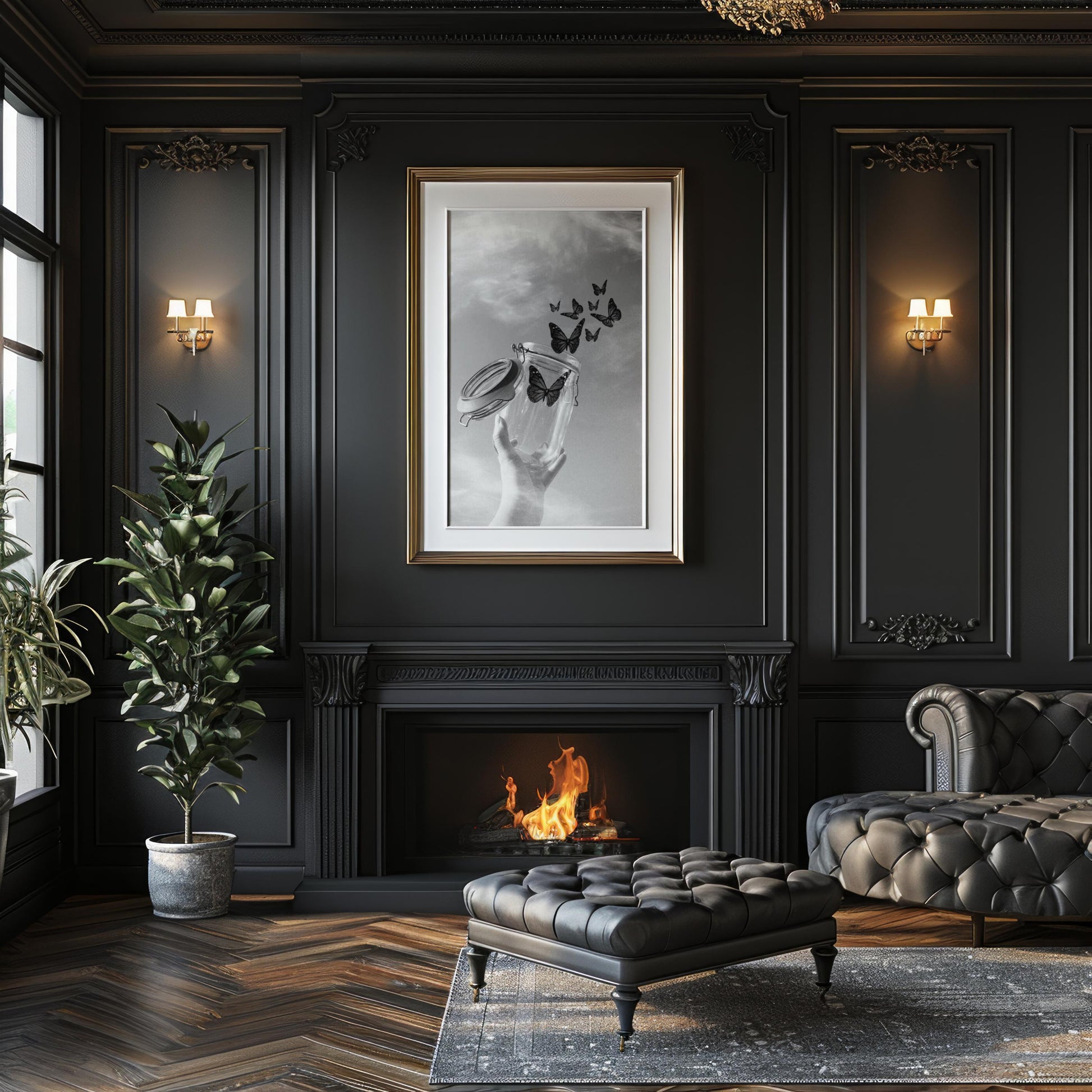 Designer Wall Art | Butterfly Jar Print | Minimalist Black & White Nature Photo wall art print, minimalist black and white poster, modern Scandinavian wall decor, Monohaus