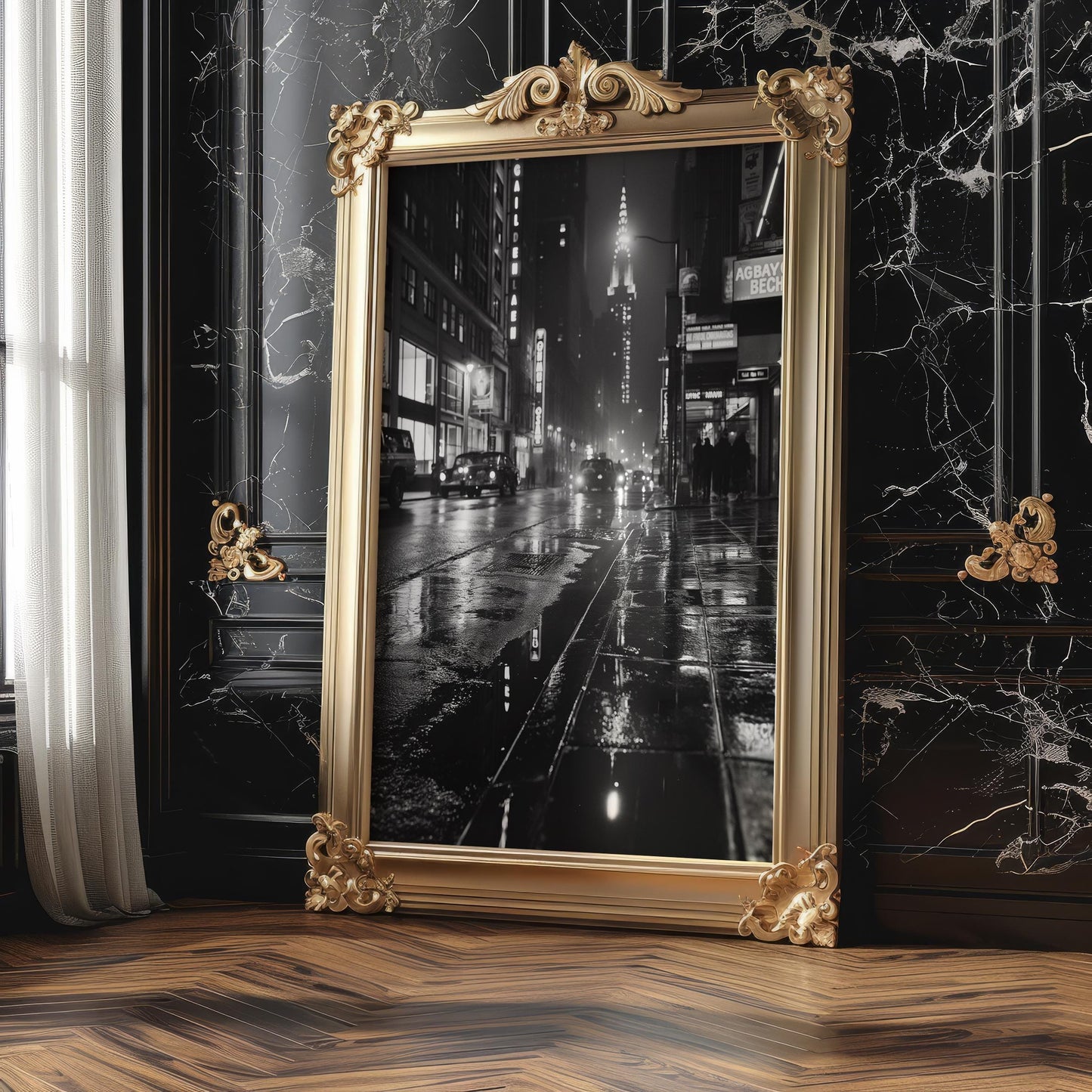 Urban Photography | Rainy City Street Print | Black and White Noir Art wall art print, black and white architectural poster, minimalist modern Scandinavian wall decor, Monohaus