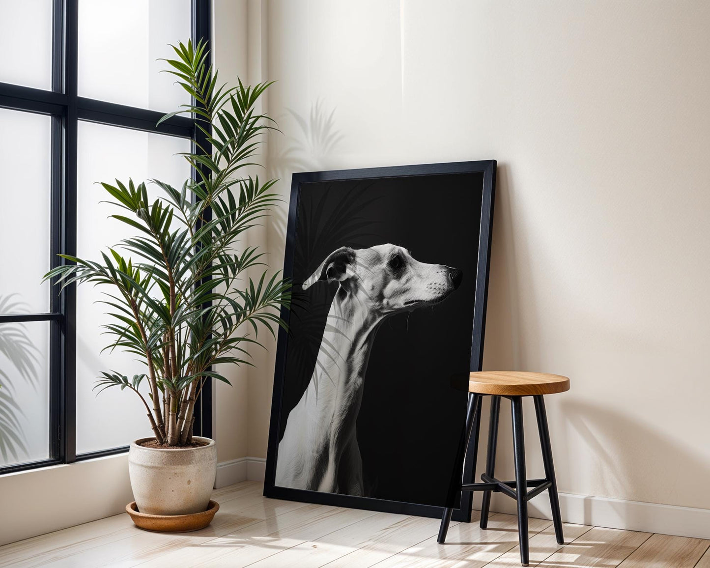 Dog Photography Whippet Pet Print | Sleek Profile, Modern Minimalist Art wall art print, minimalist black and white poster, modern Scandinavian wall decor, Monohaus