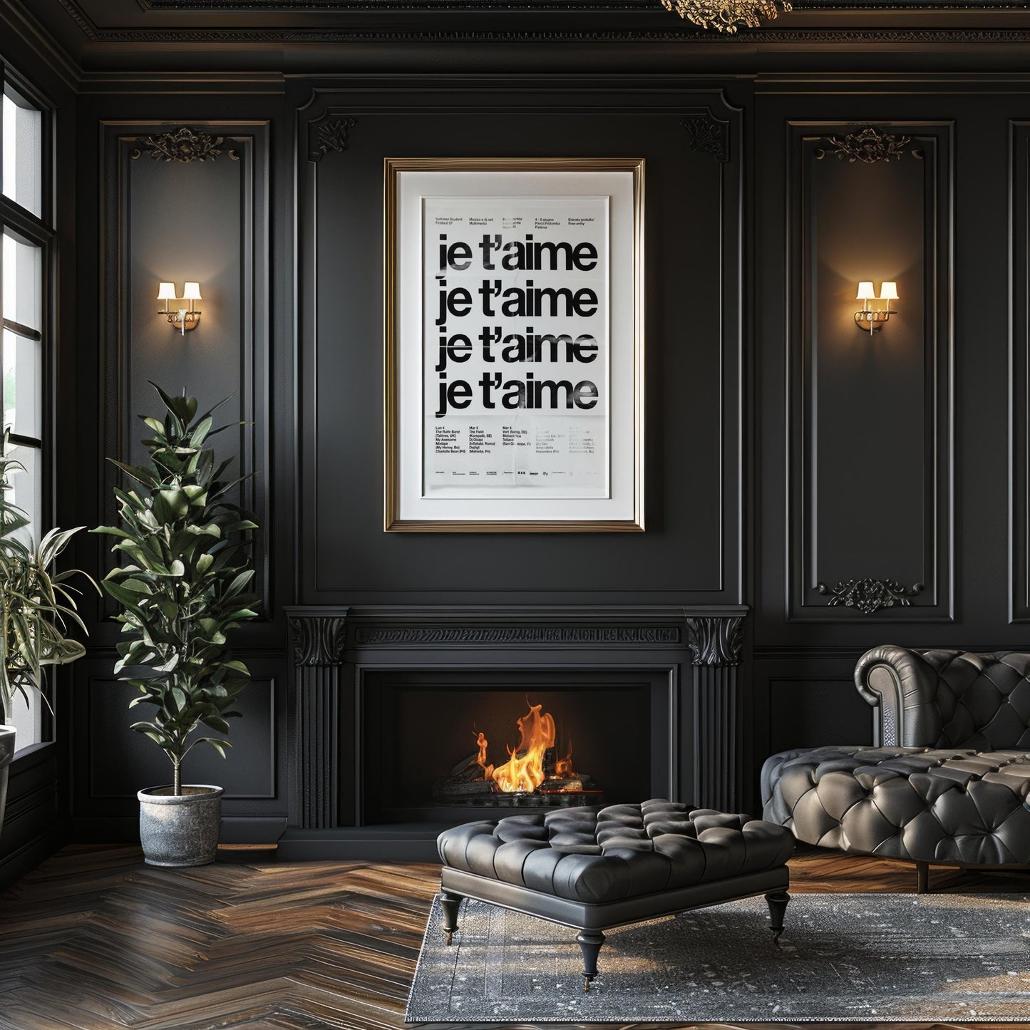 Designer Wall Art | Je T'aime Typography Print | Minimalist French Quote typography wall art print, minimalist black and white type poster, modern graphic design decor, Monohaus