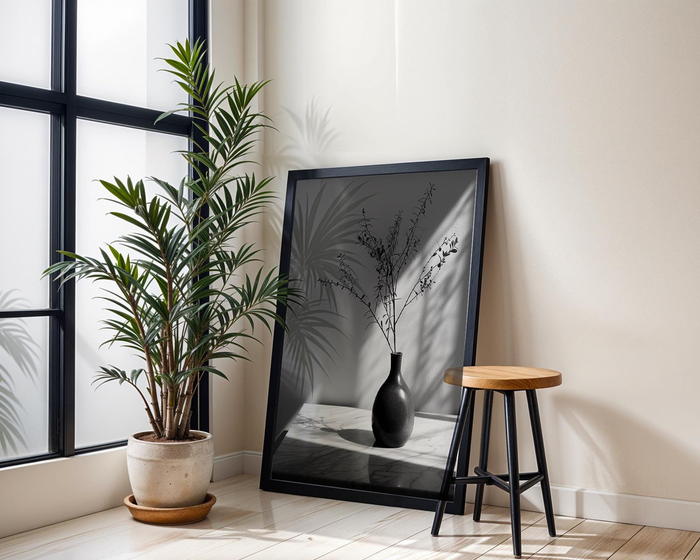 Minimal Wall Art Minimalist Botanical Print | Black and White Vase Photography wall art print, minimalist black and white poster, modern Scandinavian wall decor, Monohaus