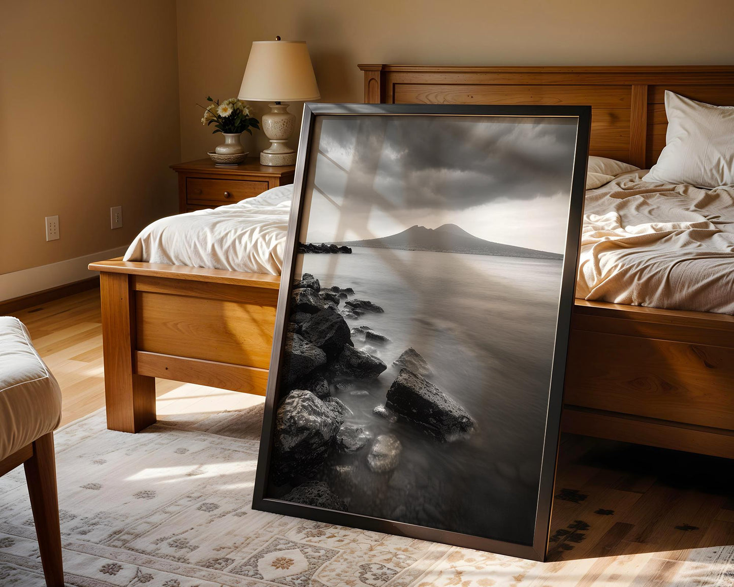 World Landmark | Mount Vesuvius Seascape Print | Naples Coastal Black and White Photography