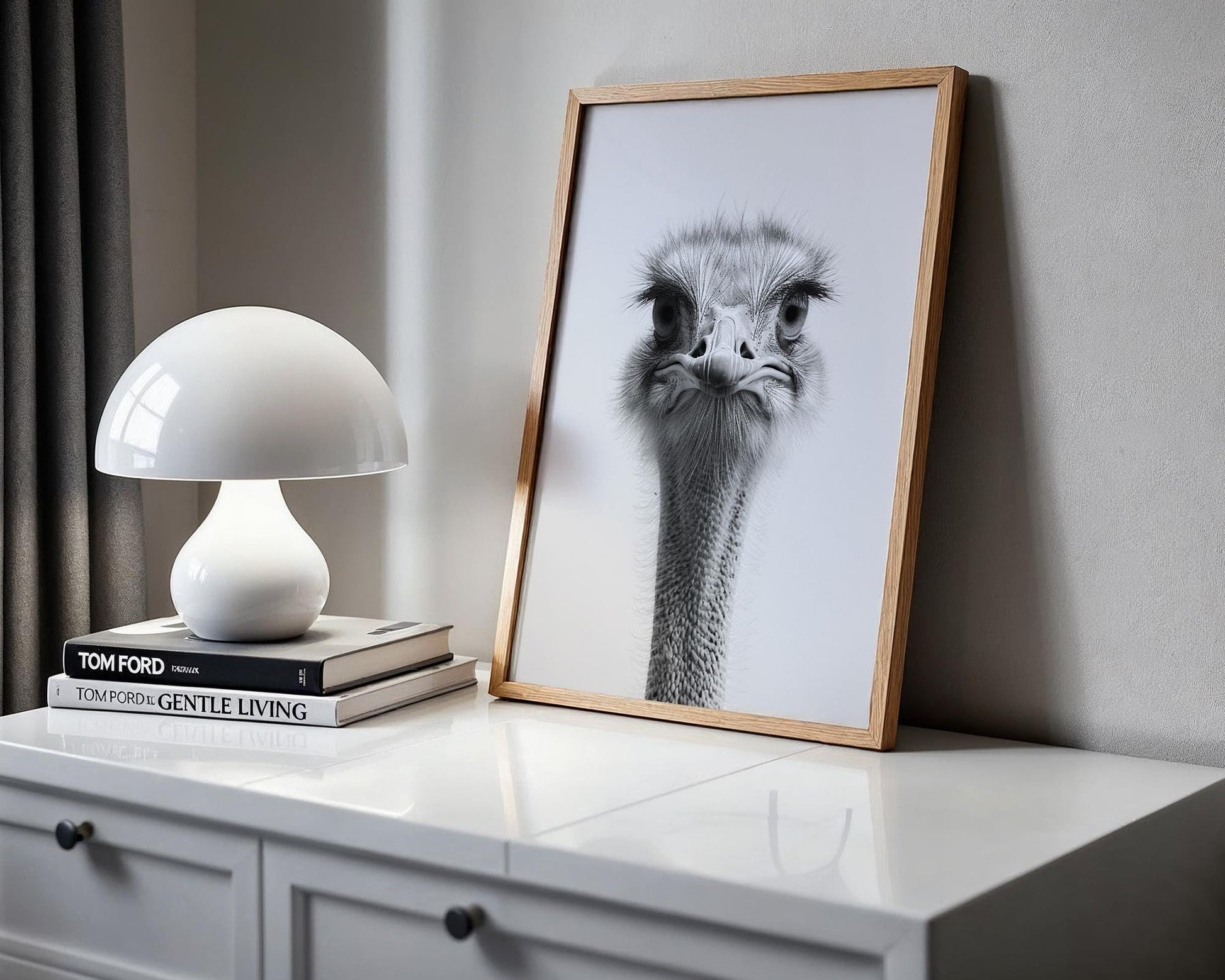 Wildlife Poster | Ostrich Fine Art Print • Minimalist Black & White Animal Portrait wall art print, minimalist black and white poster, modern Scandinavian wall decor, Monohaus