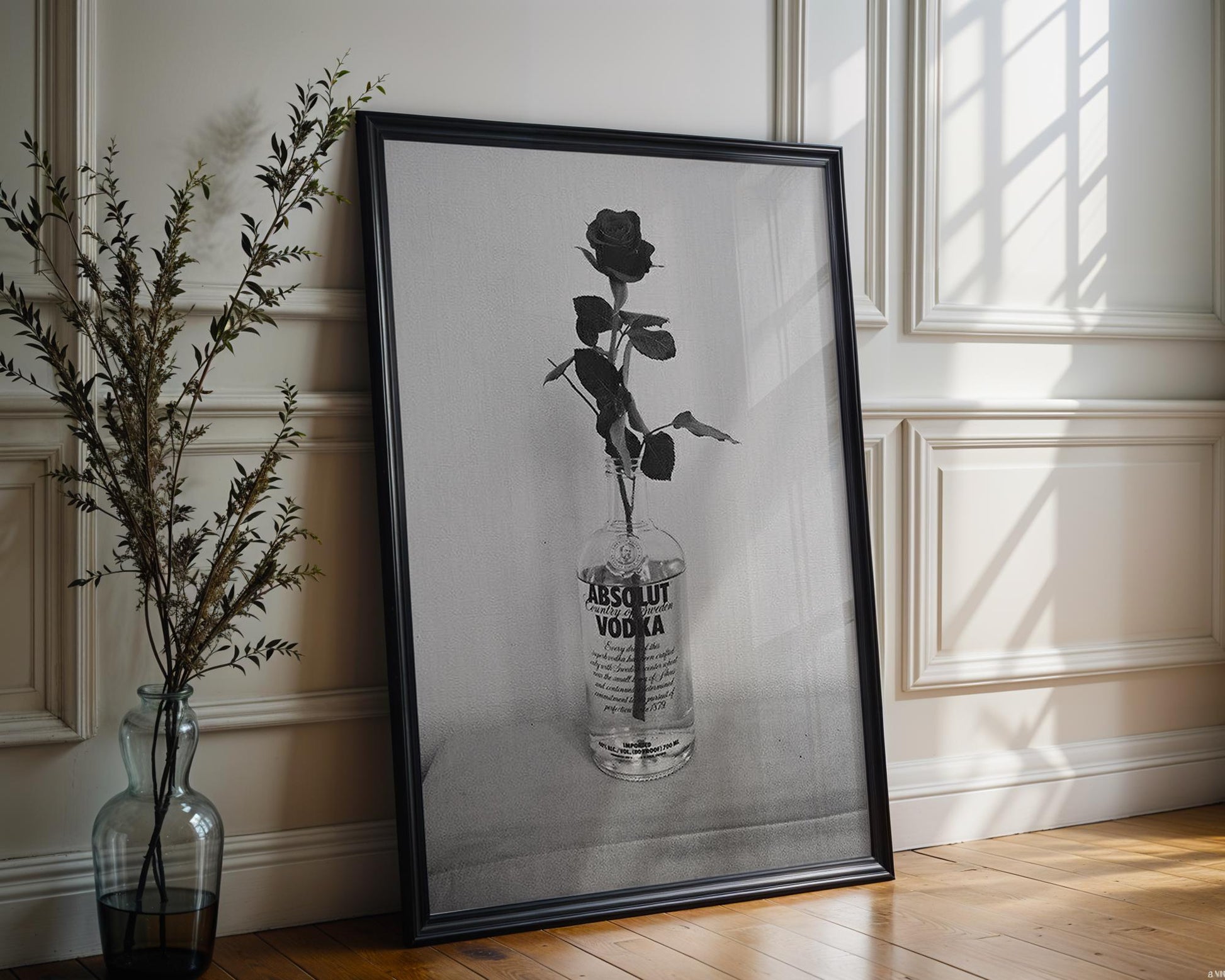 Designer Wall Art | Monochrome Rose Print | Black and White Still Life Photography wall art print, minimalist black and white poster, modern Scandinavian wall decor, Monohaus