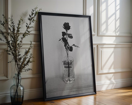 Designer Wall Art | Monochrome Rose Print | Black and White Still Life Photography wall art print, minimalist black and white poster, modern Scandinavian wall decor, Monohaus