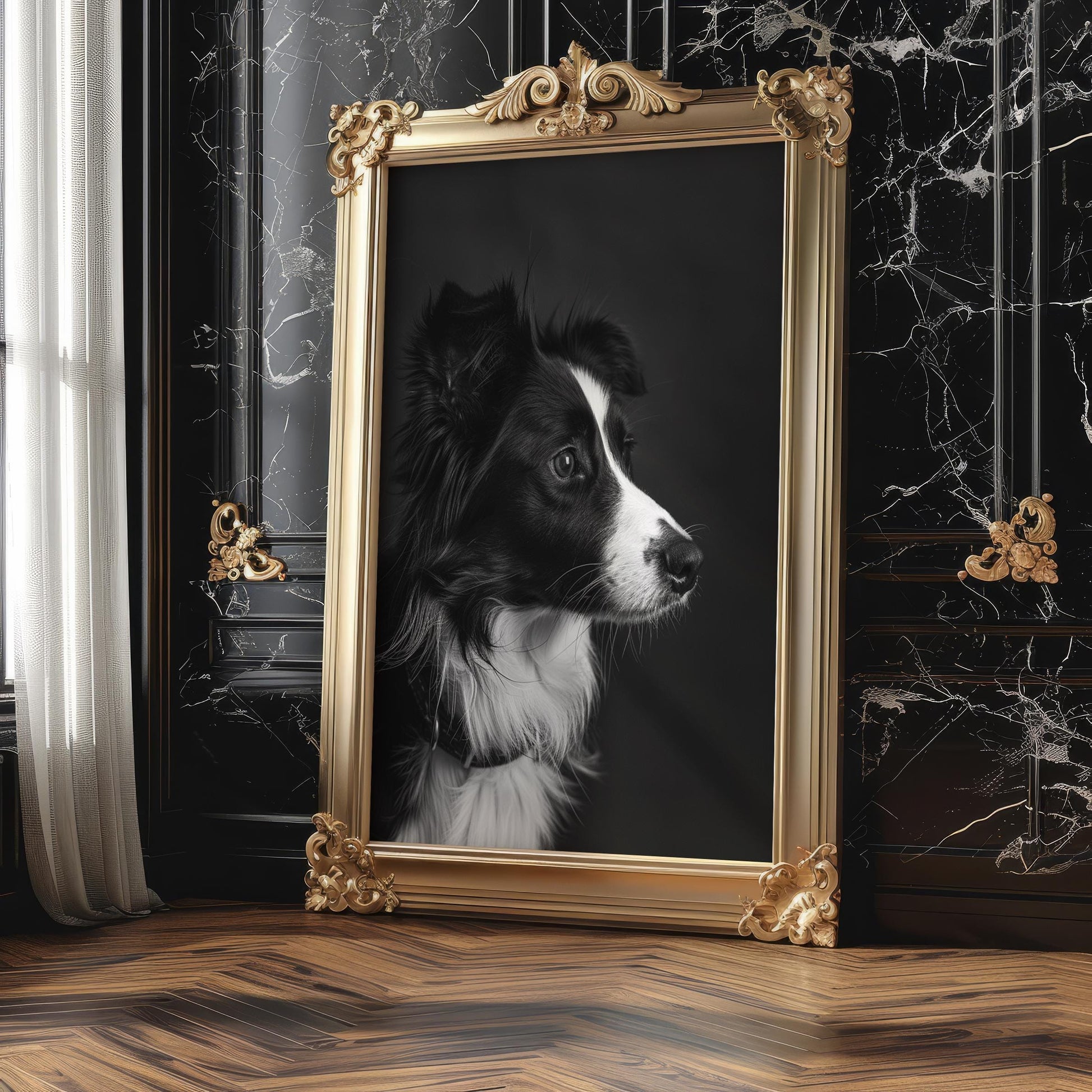 Dog Photography Border Collie Print | Black and White Pet Portrait, Modern Pet Home Decor wall art print, minimalist black and white poster, modern Scandinavian wall decor, Monohaus