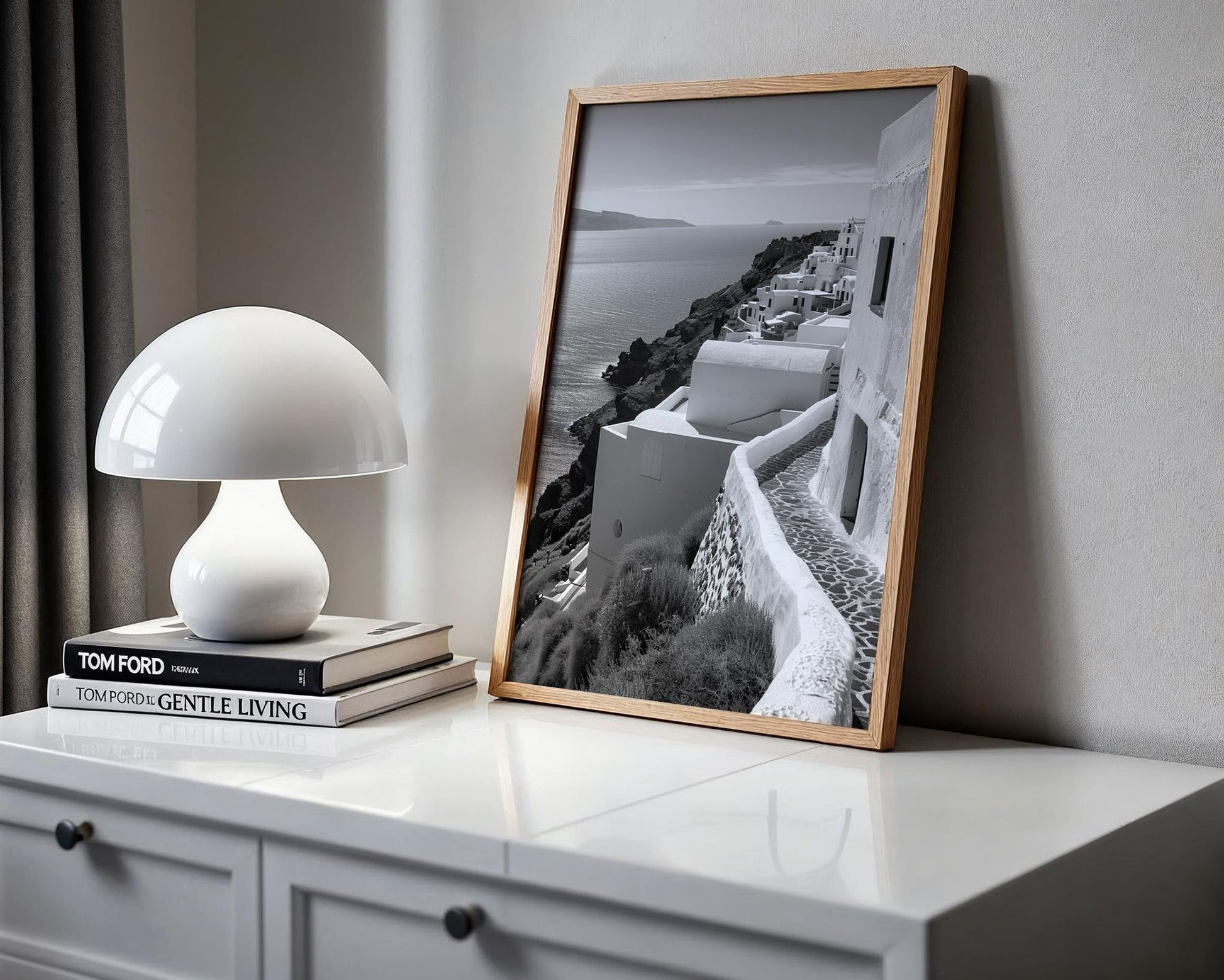 World Landmark | Santorini Black and White Print | Oia Cliffside Architecture Poster wall art print, black and white architectural poster, minimalist modern Scandinavian wall decor, Monohaus