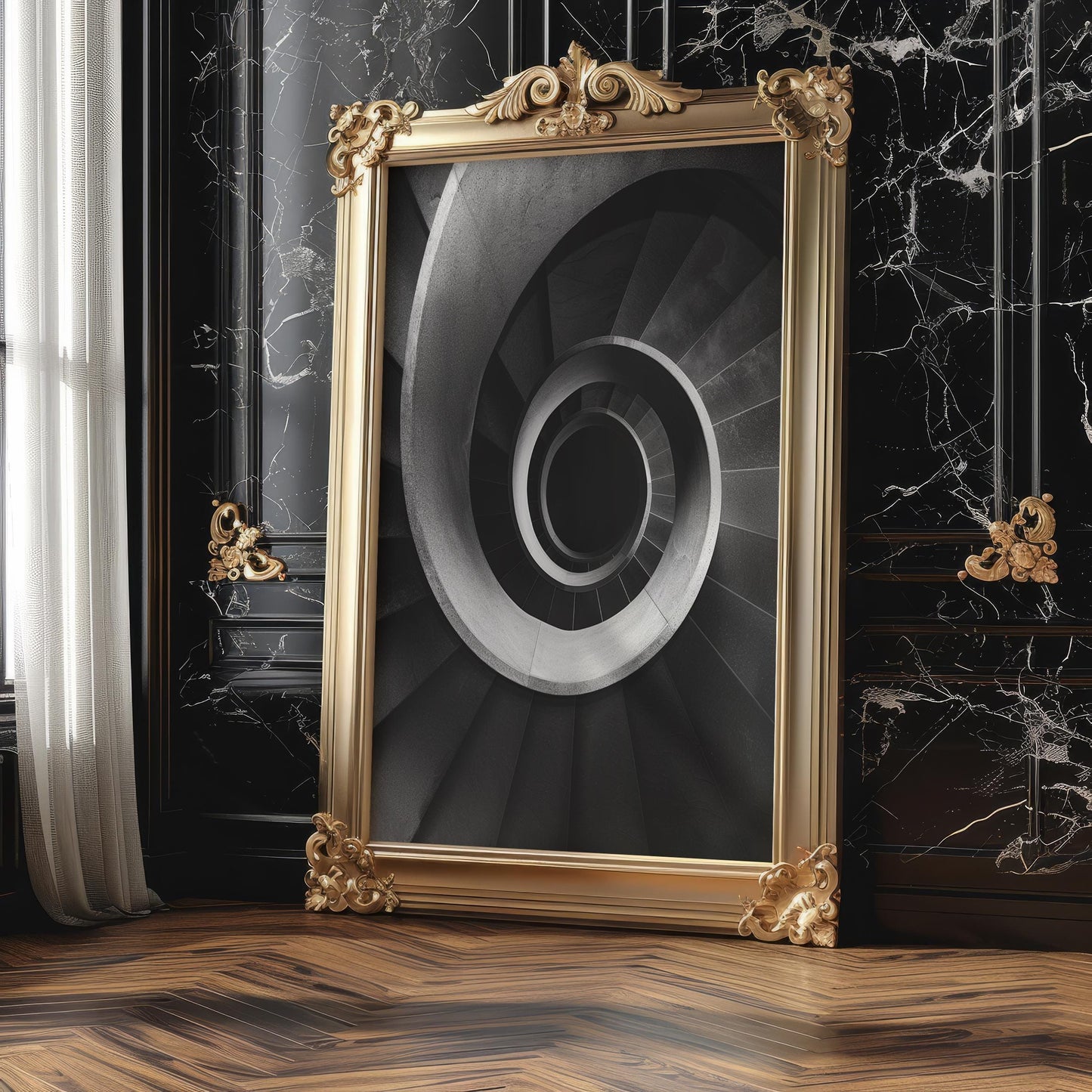 Minimal Wall Art | Black and White Spiral Staircase Photography | Architecture wall art print, black and white architectural poster, minimalist modern Scandinavian wall decor, Monohaus