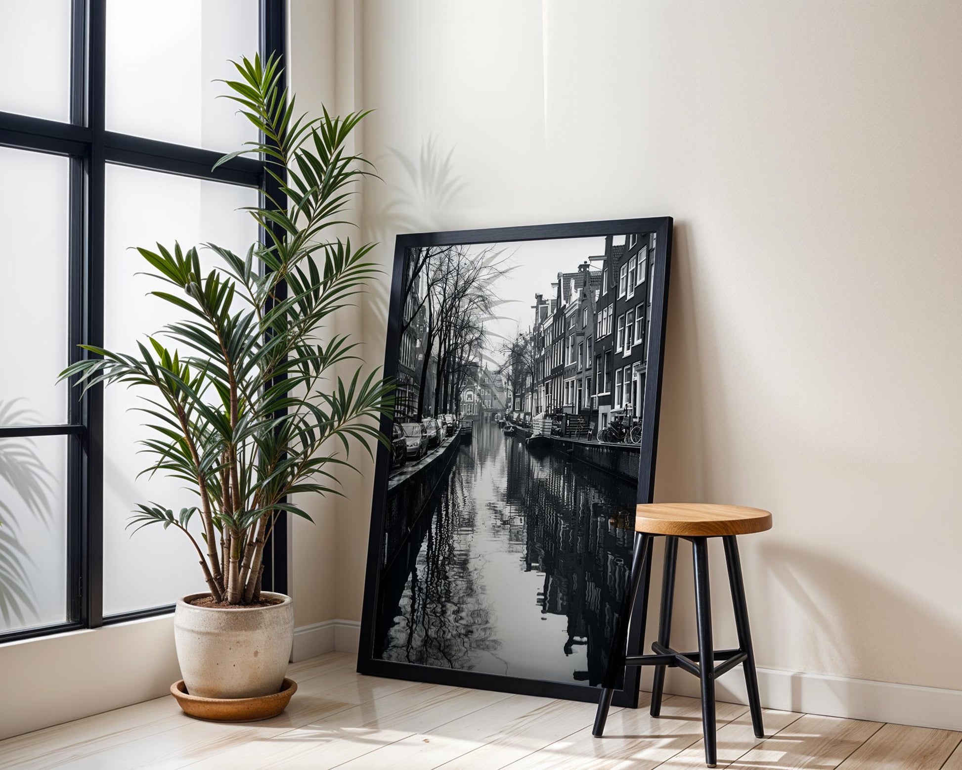 World Landmark | Amsterdam Canal Black and White Photography Print | Minimalist Wall Art wall art print, minimalist black and white poster, modern Scandinavian wall decor, Monohaus