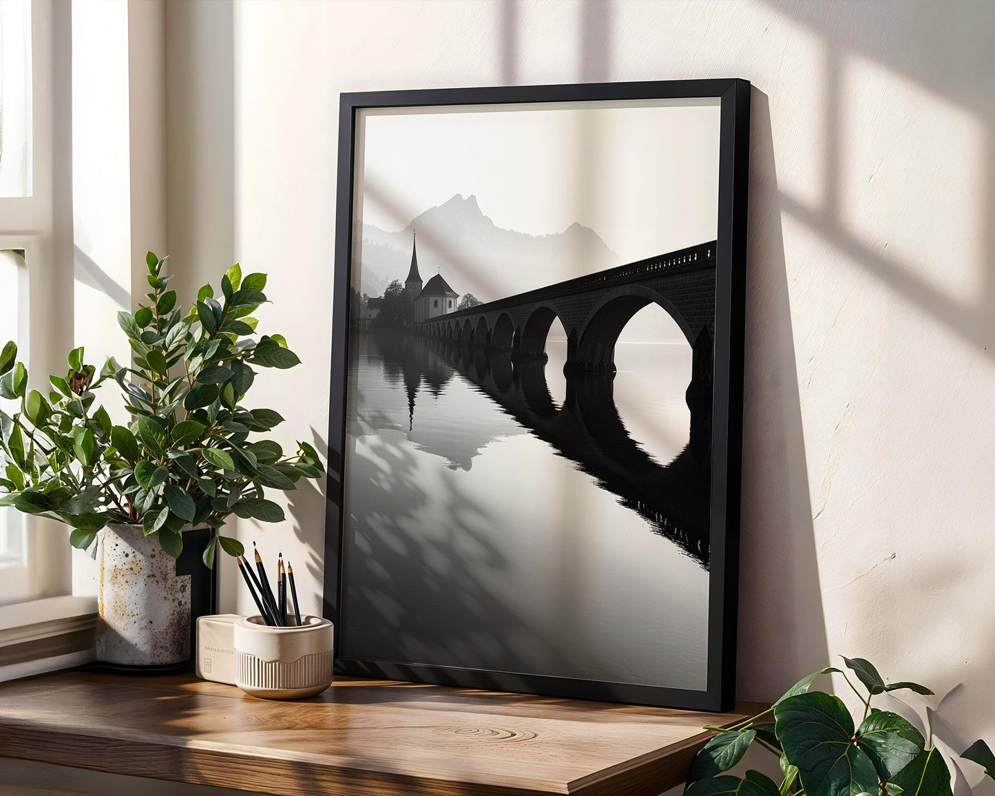 World Landmark | Lucerne Bridge Print | Swiss Black and White Photography, Minimalist Wall Art wall art print, minimalist black and white poster, modern Scandinavian wall decor, Monohaus