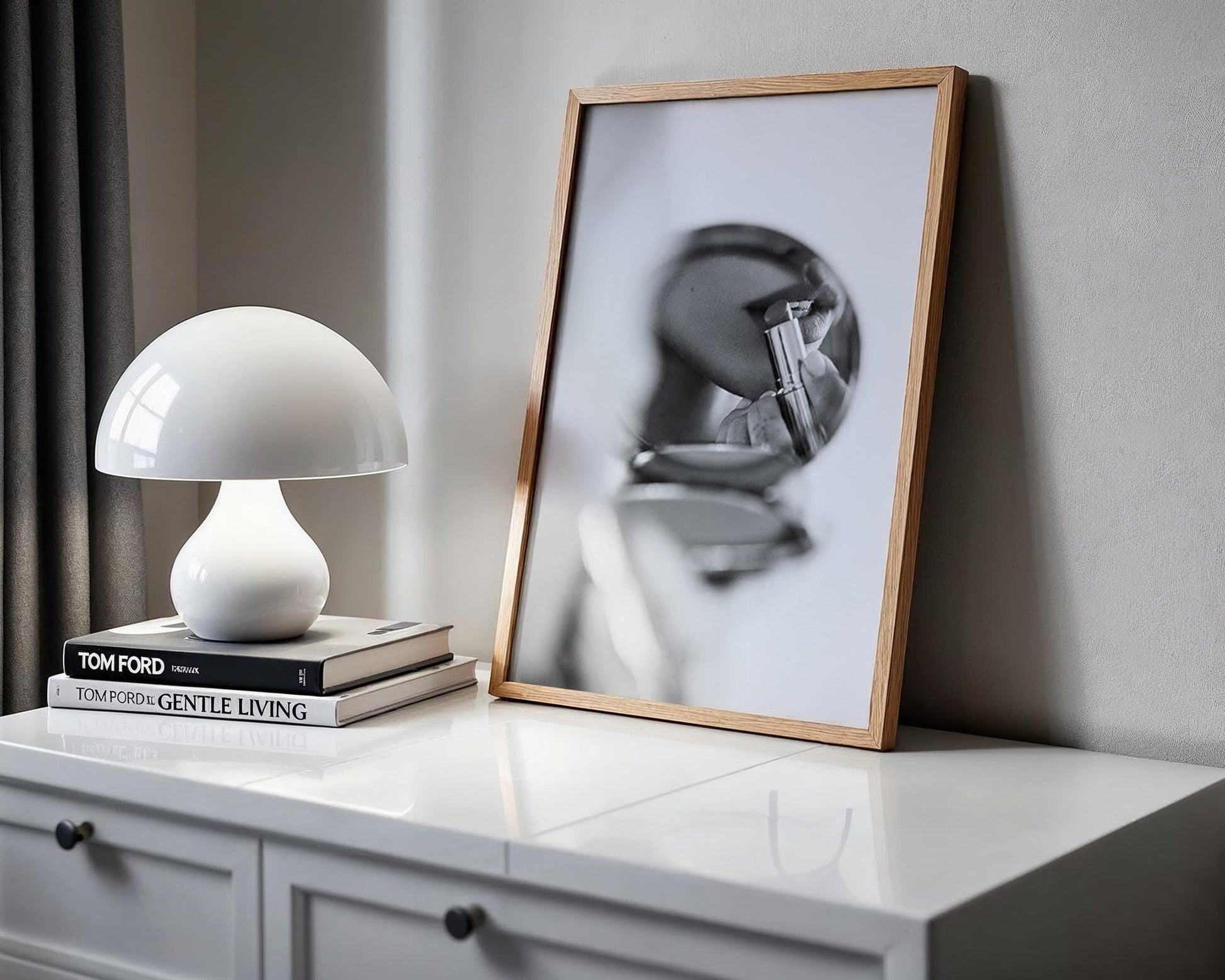 Designer Wall Art | Lipstick Reflection Print | Minimalist Black and White Photography wall art print, minimalist black and white poster, modern Scandinavian wall decor, Monohaus