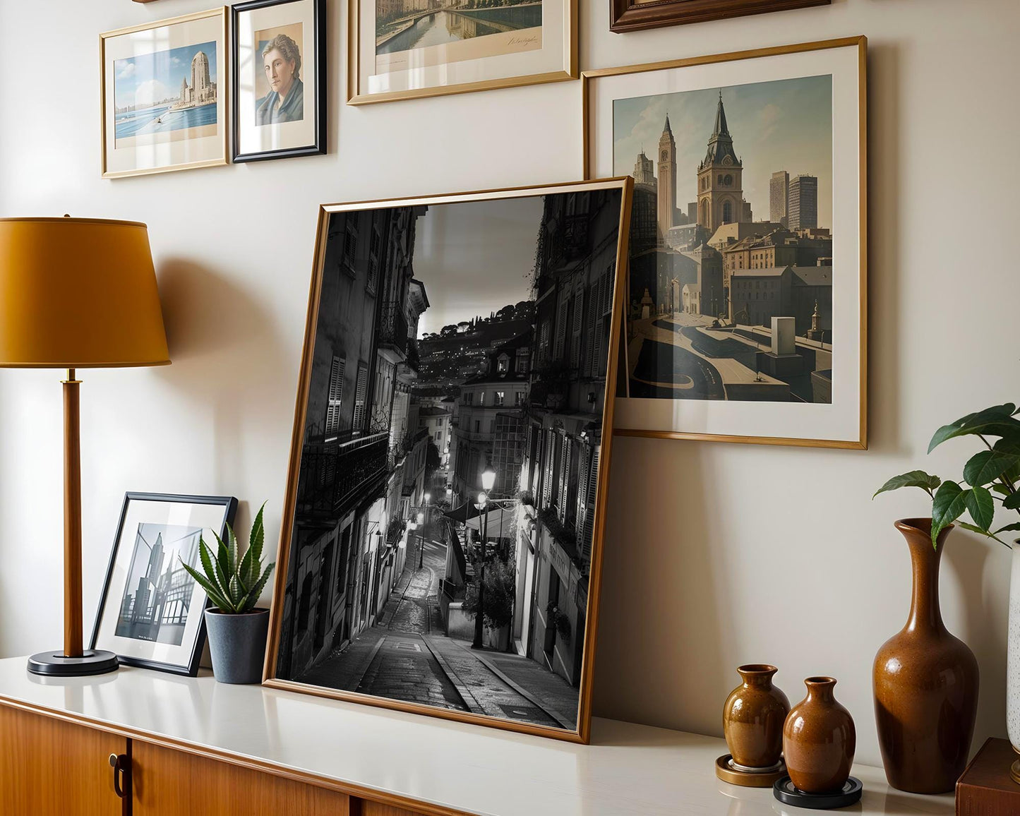 World Landmark | French Riviera Print | Old Town Street Black and White Photography black and white photo print, minimalist monochrome wall art poster for modern interiors, Monohaus