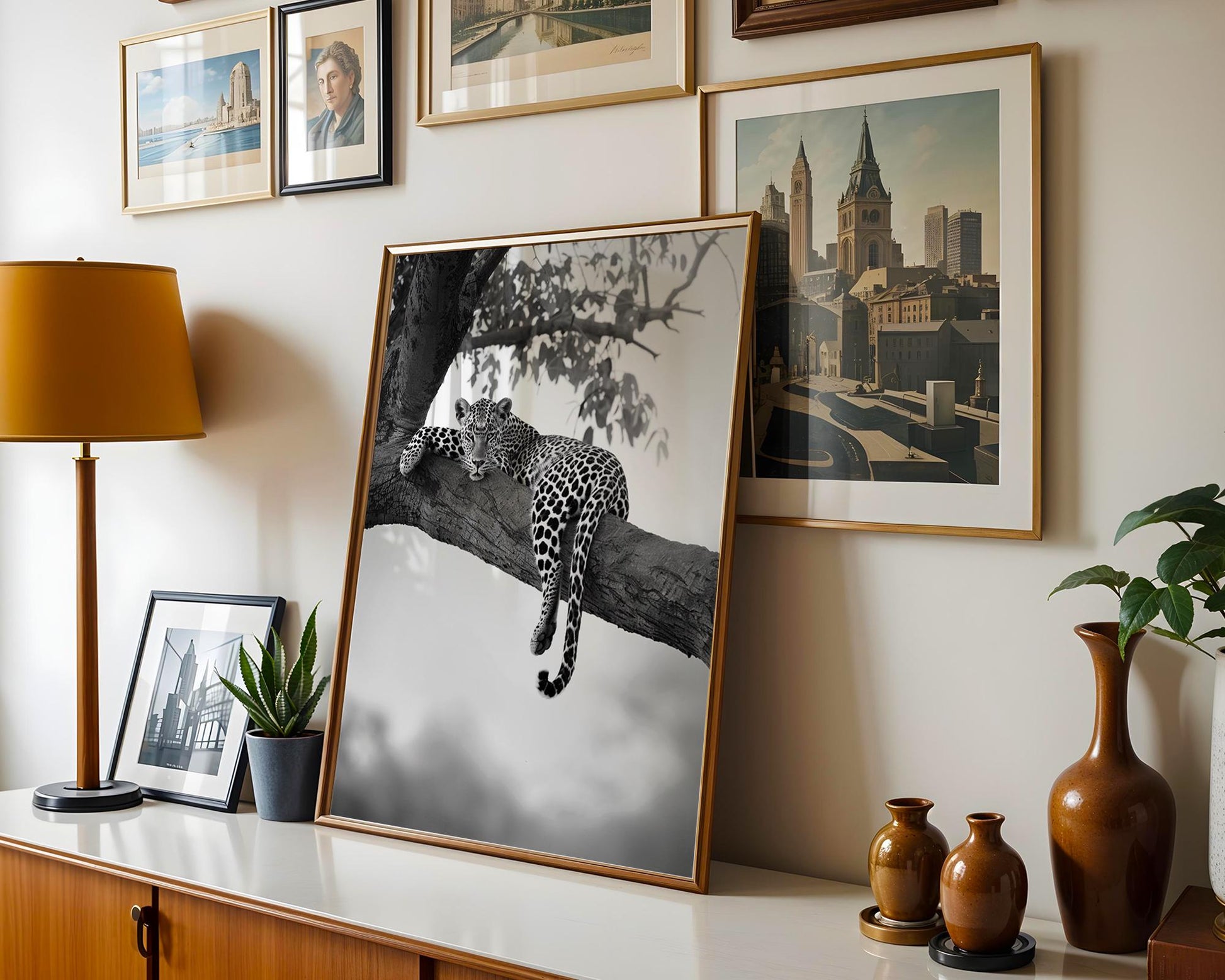 Wildlife Poster | Leopard in Tree Photography Print | Minimalist Safari Wall Art wall art print, minimalist black and white poster, modern Scandinavian wall decor, Monohaus