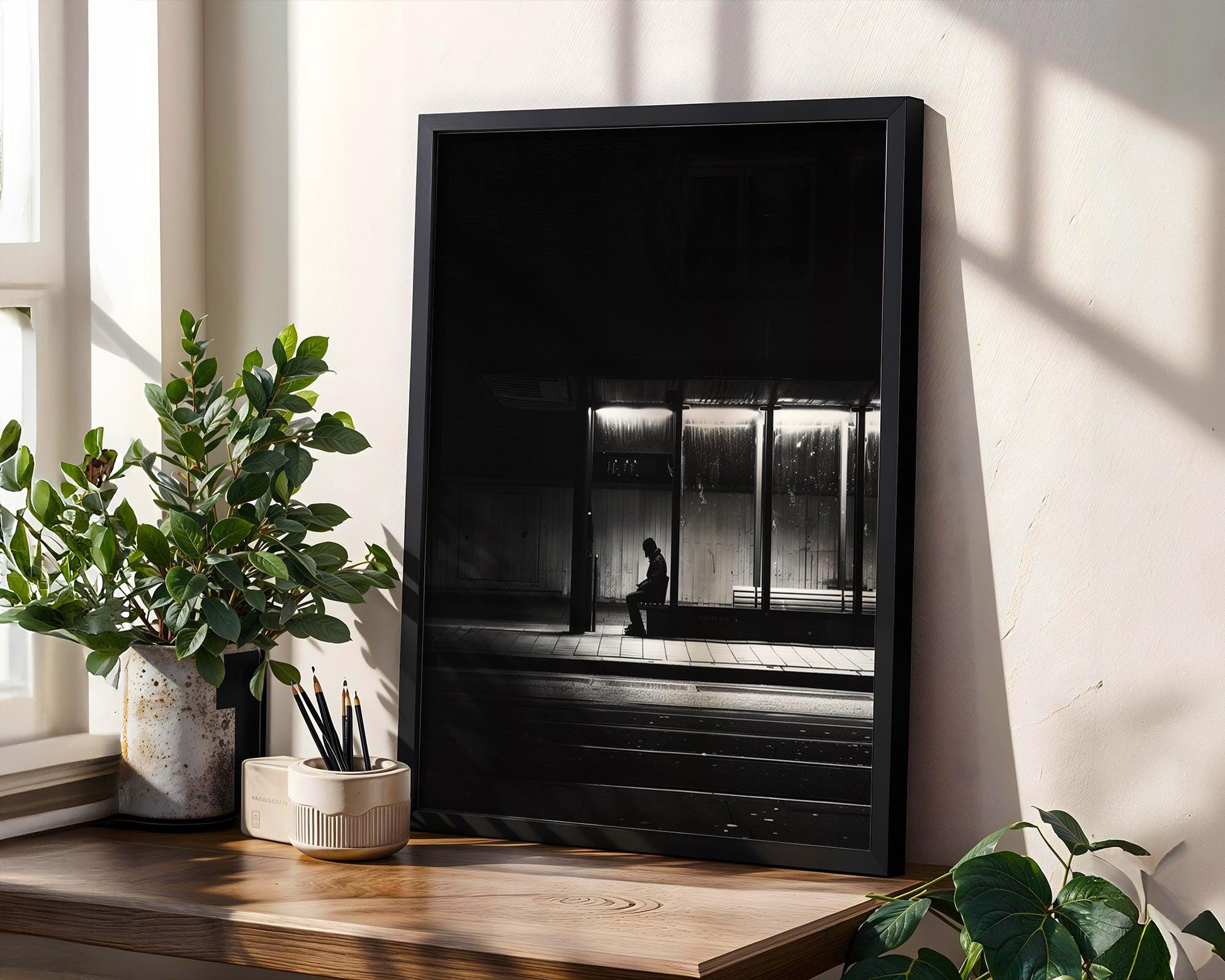 Black and White Urban Night Photography Print | Minimalist Wall Art black and white photo print, minimalist monochrome wall art poster for modern interiors, Monohaus