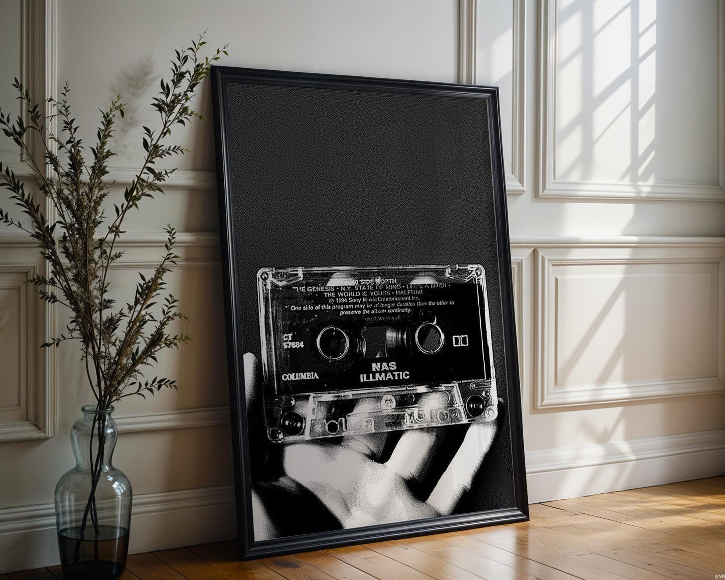 Designer Wall Art | Nas Illmatic Cassette Print | Black and White Hip Hop Photography wall art print, minimalist black and white poster, modern Scandinavian wall decor, Monohaus