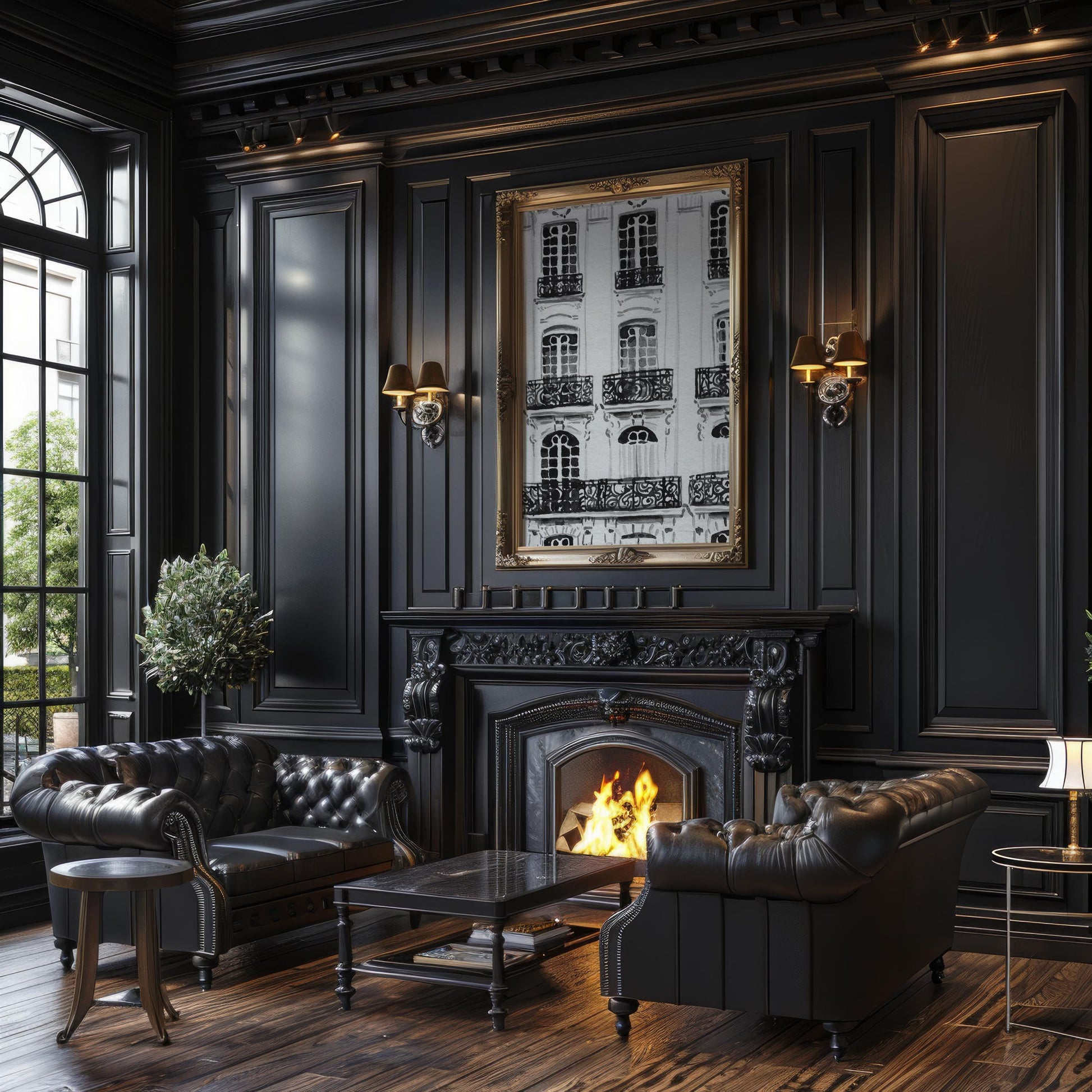 Designer Wall Art | Paris Haussmann Architecture Print | Black & White Balcony wall art print, black and white architectural poster, minimalist modern Scandinavian wall decor, Monohaus