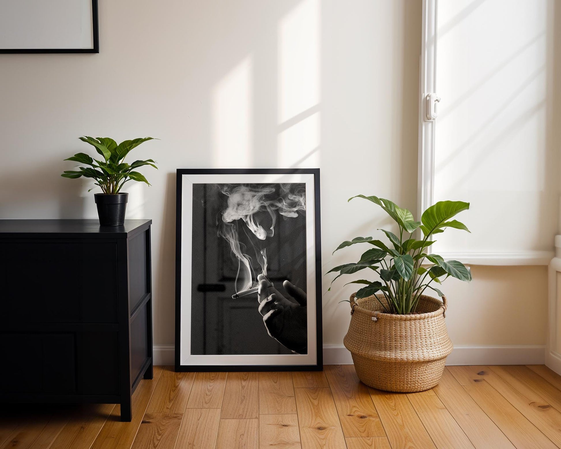 Designer Wall Art | Smoking Photography Print | Black and White Minimal Home wall art print, minimalist black and white poster, modern Scandinavian wall decor, Monohaus